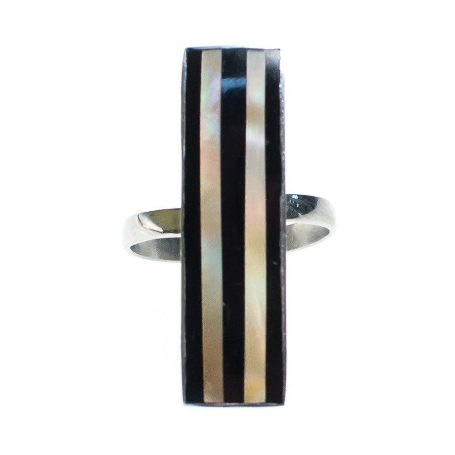 Vintage Onyx and Mother of Pearl Statement Ring by Vintage Meet Modern - Vintage Meet Modern Vintage Jewelry - Chicago, Illinois - #oldhollywoodglamour #vintagemeetmodern #designervintage #jewelrybox #antiquejewelry #vintagejewelry