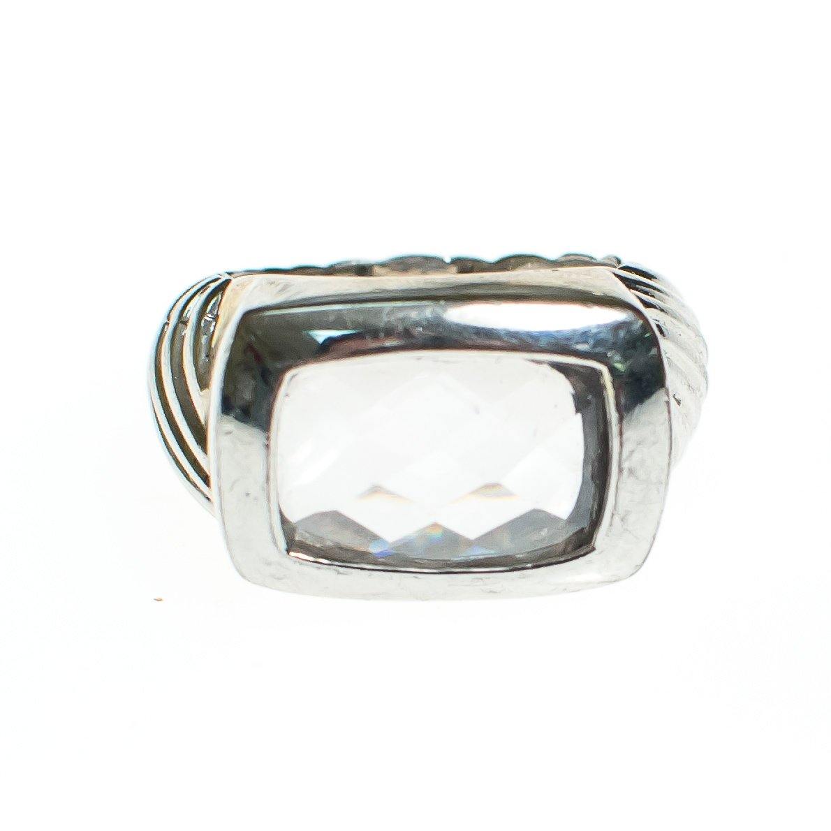 Chunky Faceted Crystal Ring With Silver Cable Design