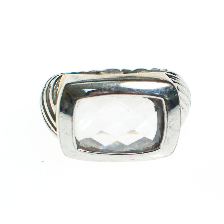 Chunky Faceted Crystal Ring With Silver Cable Design by Unsigned Beauty - Vintage Meet Modern Vintage Jewelry - Chicago, Illinois - #oldhollywoodglamour #vintagemeetmodern #designervintage #jewelrybox #antiquejewelry #vintagejewelry