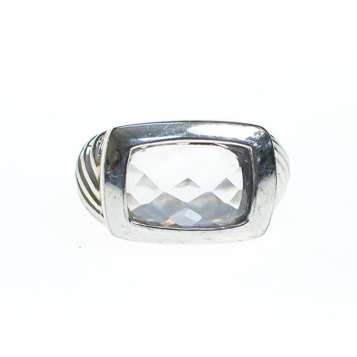 Chunky Faceted Crystal Ring With Silver Cable Design by Unsigned Beauty - Vintage Meet Modern Vintage Jewelry - Chicago, Illinois - #oldhollywoodglamour #vintagemeetmodern #designervintage #jewelrybox #antiquejewelry #vintagejewelry