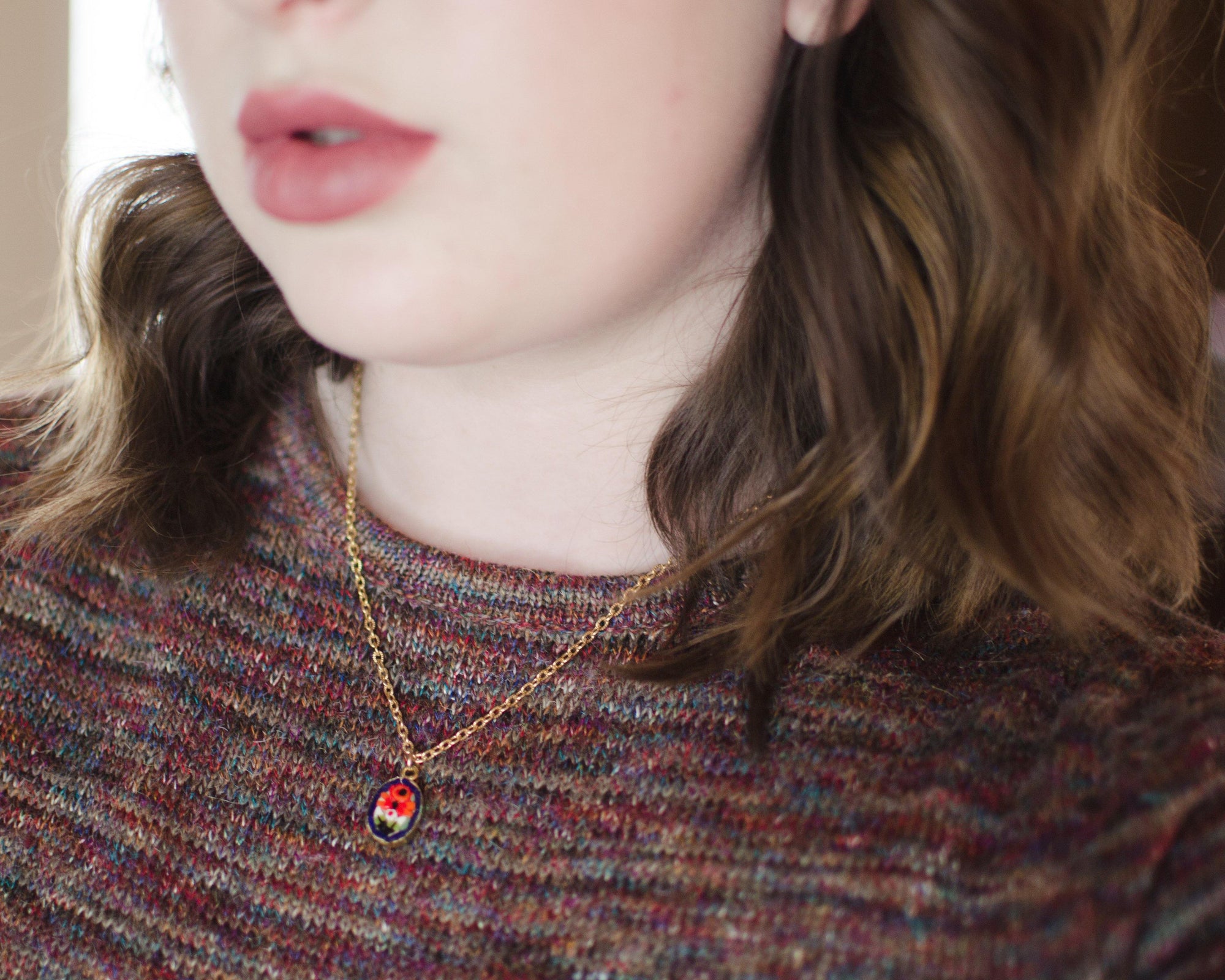 Vintage Made in Italy Red, Blue, White, and Yellow Mosaic Pendant Necklace by Made in Italy - Vintage Meet Modern Vintage Jewelry - Chicago, Illinois - #oldhollywoodglamour #vintagemeetmodern #designervintage #jewelrybox #antiquejewelry #vintagejewelry