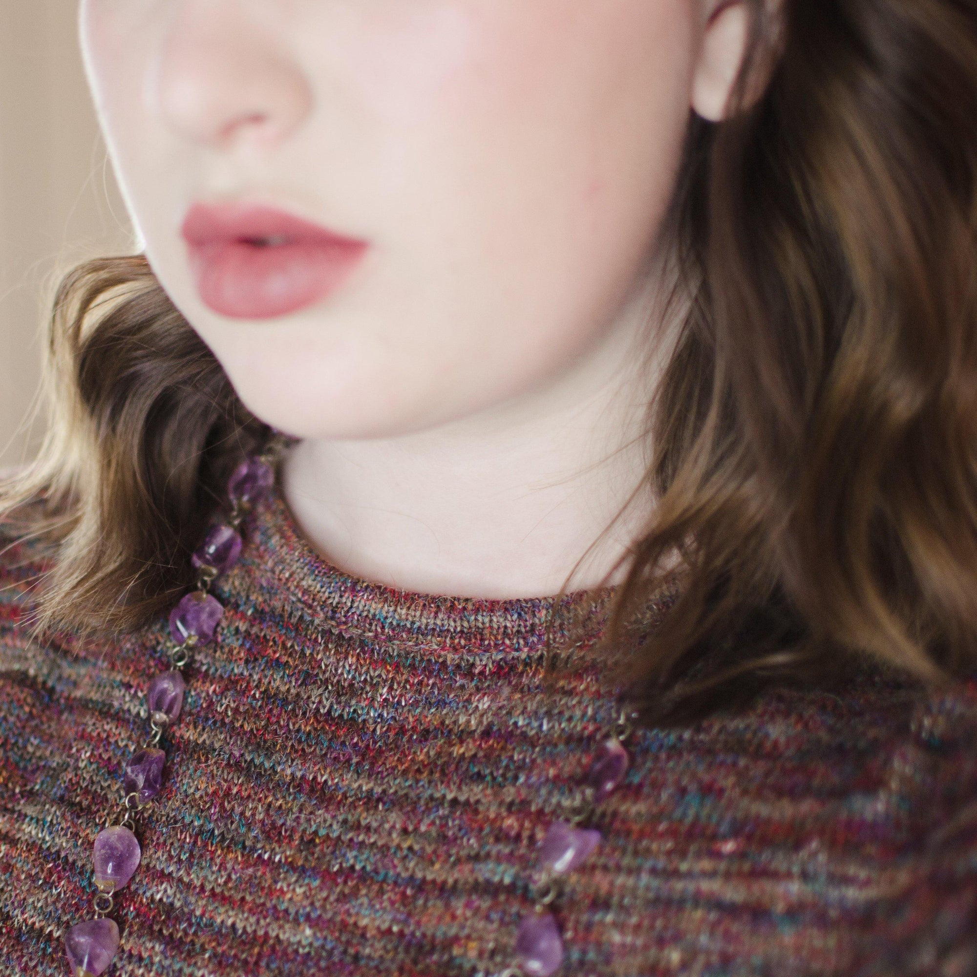 Vintage Tumbled Amethyst Beaded Necklace by Vintage Meet Modern - Vintage Meet Modern Vintage Jewelry - Chicago, Illinois - #oldhollywoodglamour #vintagemeetmodern #designervintage #jewelrybox #antiquejewelry #vintagejewelry