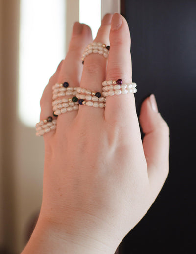 Vintage Malachite Bead and Cultured Rice Pearl Coiled Ring by Malachite and Pearl - Vintage Meet Modern Vintage Jewelry - Chicago, Illinois - #oldhollywoodglamour #vintagemeetmodern #designervintage #jewelrybox #antiquejewelry #vintagejewelry
