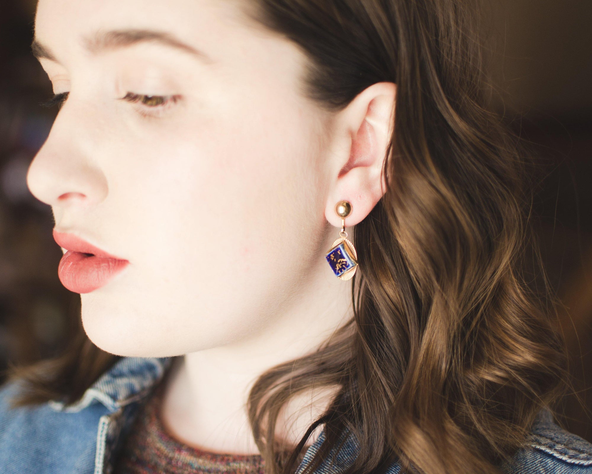 Vintage Gold and Lapis Glass Screw Back Earrings by Lapis Glass - Vintage Meet Modern Vintage Jewelry - Chicago, Illinois - #oldhollywoodglamour #vintagemeetmodern #designervintage #jewelrybox #antiquejewelry #vintagejewelry