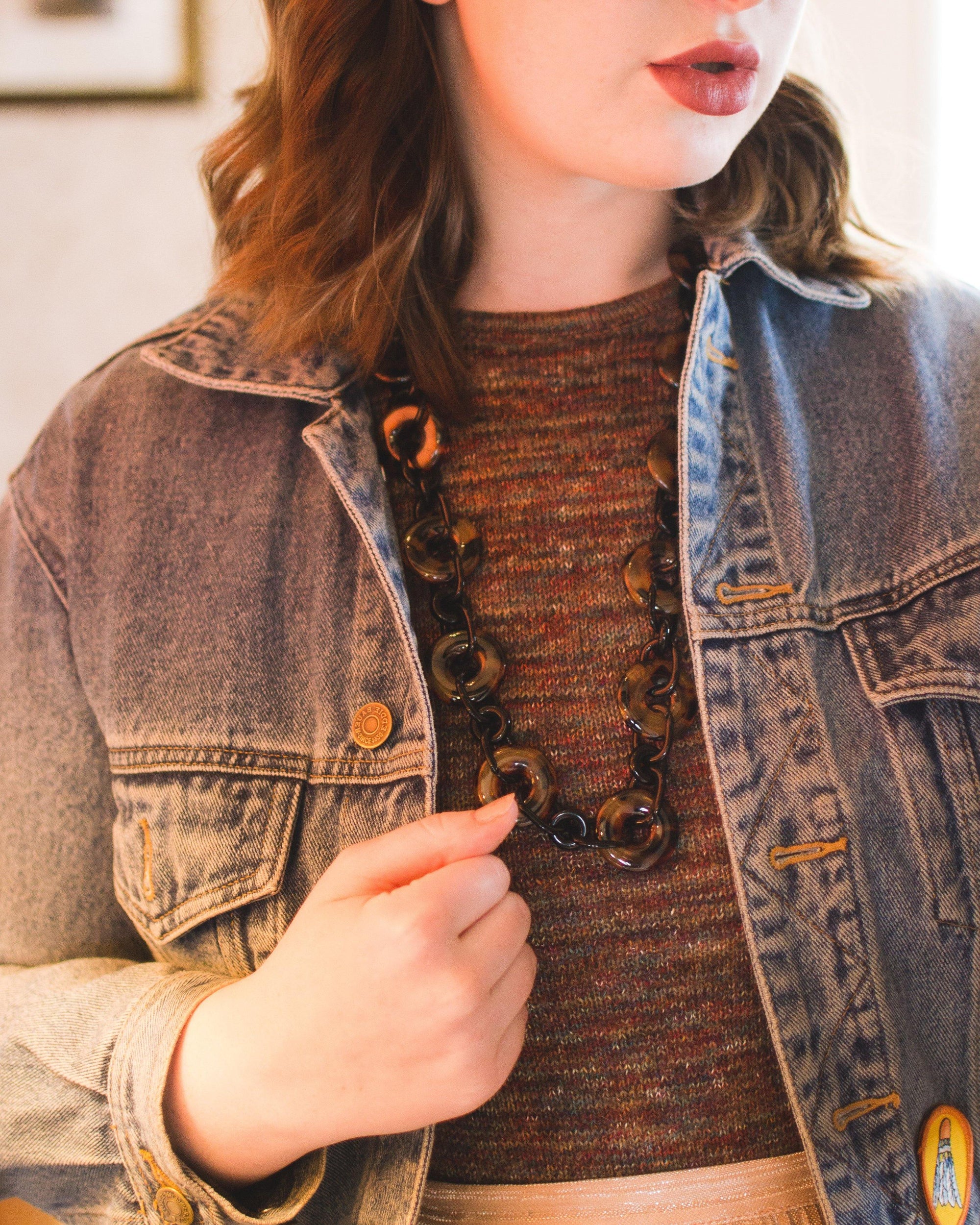 RJ Graziano Tortoise Lucite Chunky Necklace by RJ Graziano - Vintage Meet Modern Vintage Jewelry - Chicago, Illinois - #oldhollywoodglamour #vintagemeetmodern #designervintage #jewelrybox #antiquejewelry #vintagejewelry