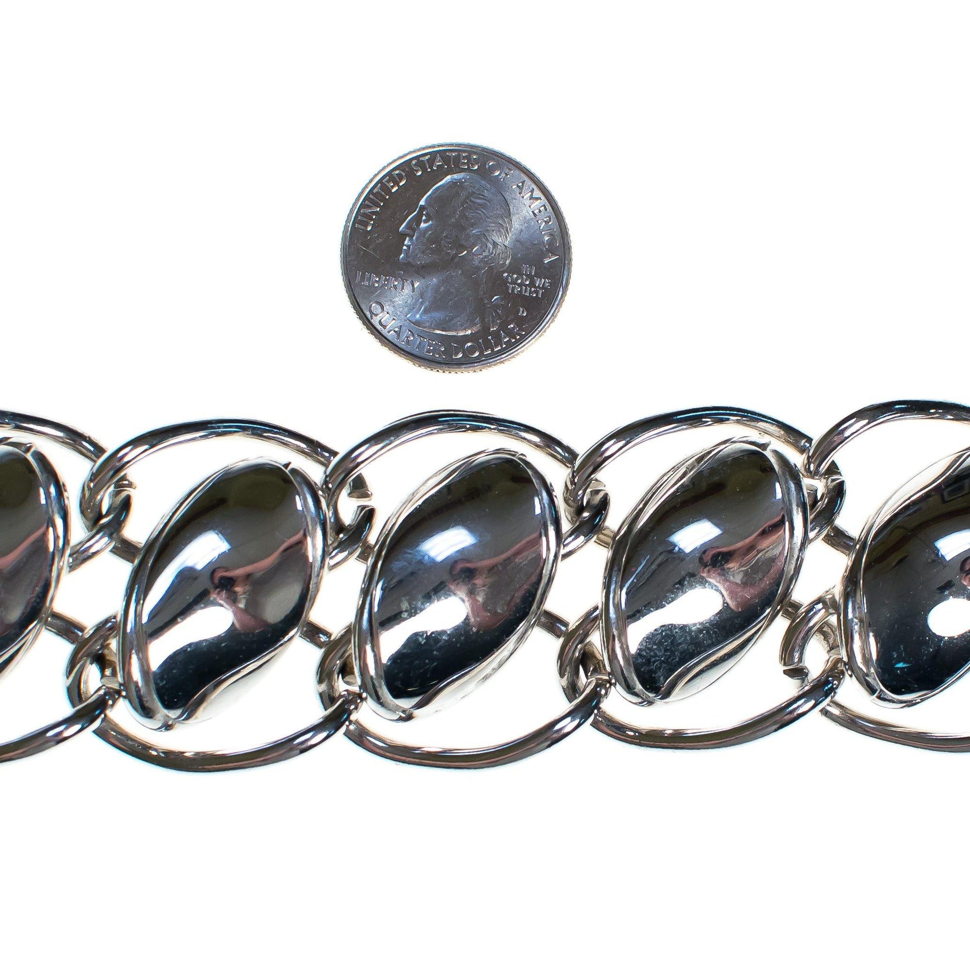 Vintage Wide Silver Link Bracelet by Vintage Meet Modern - Vintage Meet Modern Vintage Jewelry - Chicago, Illinois - #oldhollywoodglamour #vintagemeetmodern #designervintage #jewelrybox #antiquejewelry #vintagejewelry