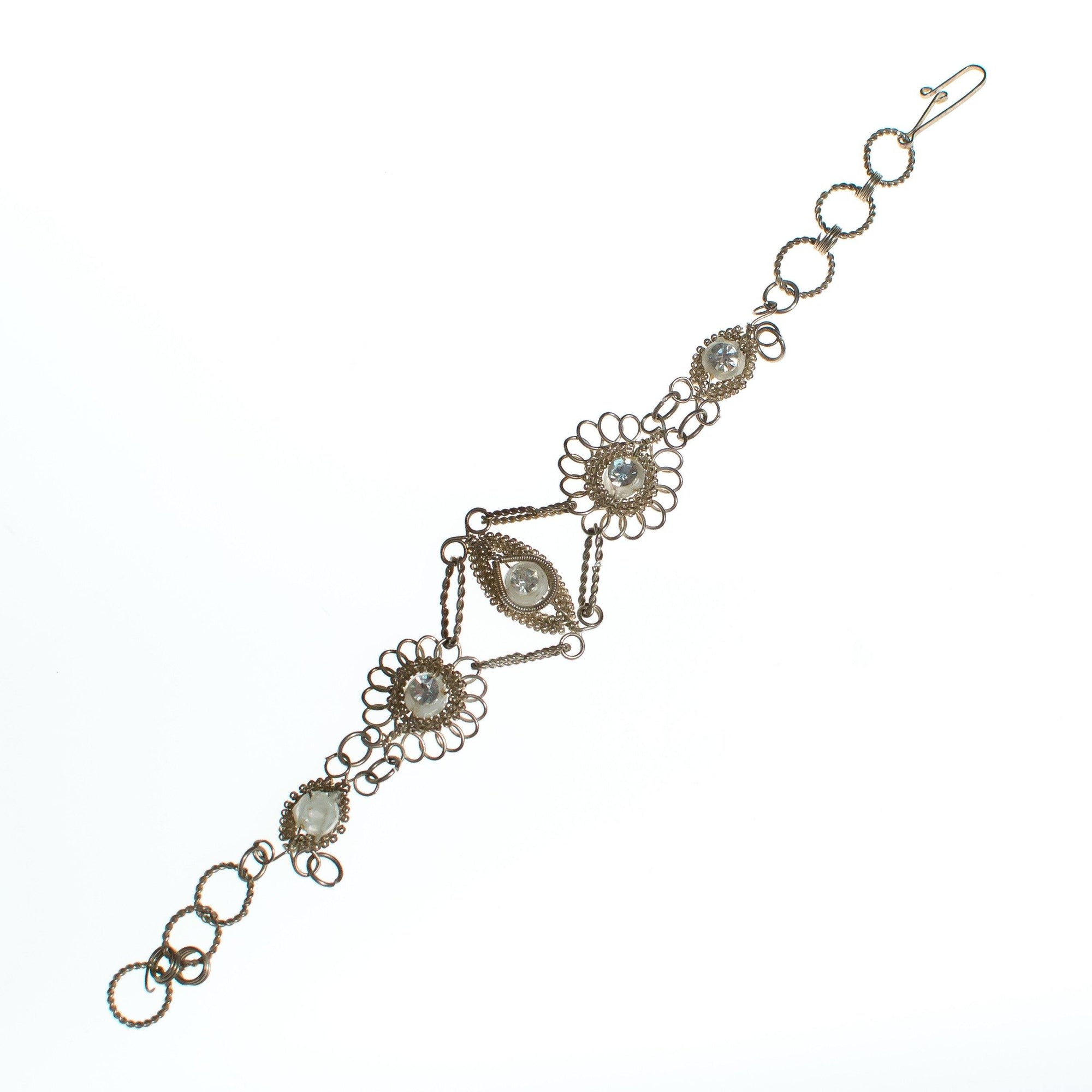 Vintage Silver Filigree Wire Work Bracelet with Rhinestones by Vintage Meet Modern - Vintage Meet Modern Vintage Jewelry - Chicago, Illinois - #oldhollywoodglamour #vintagemeetmodern #designervintage #jewelrybox #antiquejewelry #vintagejewelry