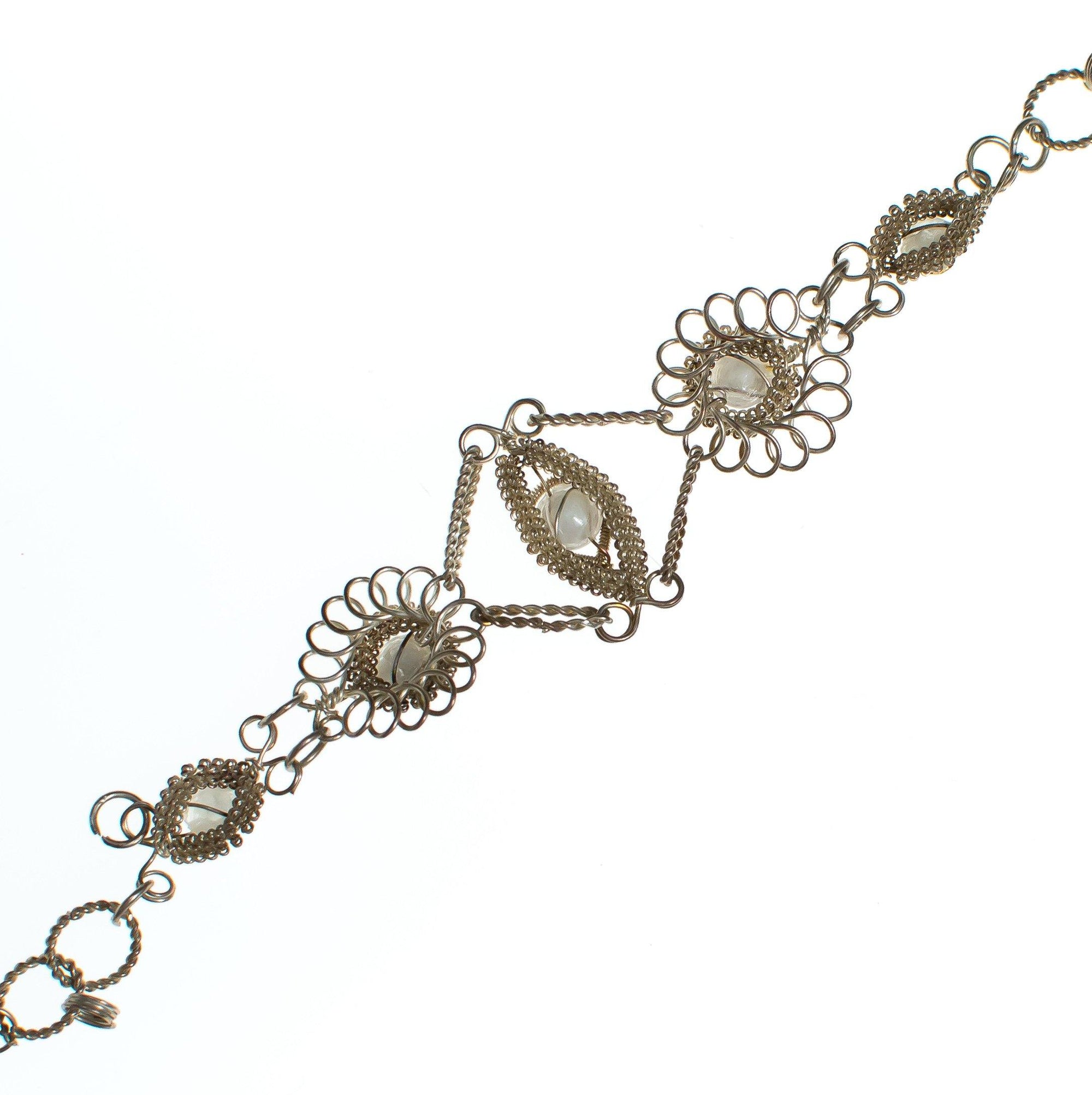 Vintage Silver Filigree Wire Work Bracelet with Rhinestones by Vintage Meet Modern - Vintage Meet Modern Vintage Jewelry - Chicago, Illinois - #oldhollywoodglamour #vintagemeetmodern #designervintage #jewelrybox #antiquejewelry #vintagejewelry