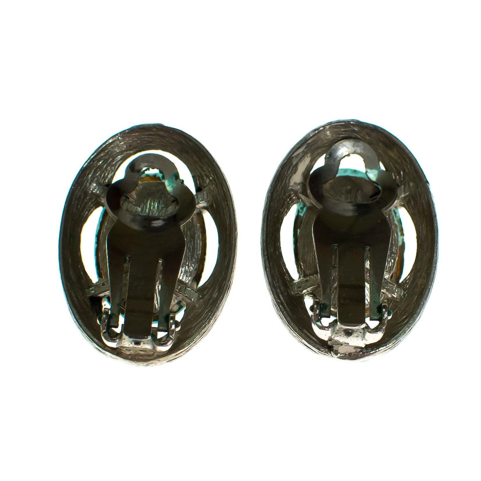 Vintage Iridescent Aqua Rhinestone Cabochon Earrings by Cabochon - Vintage Meet Modern Vintage Jewelry - Chicago, Illinois - #oldhollywoodglamour #vintagemeetmodern #designervintage #jewelrybox #antiquejewelry #vintagejewelry