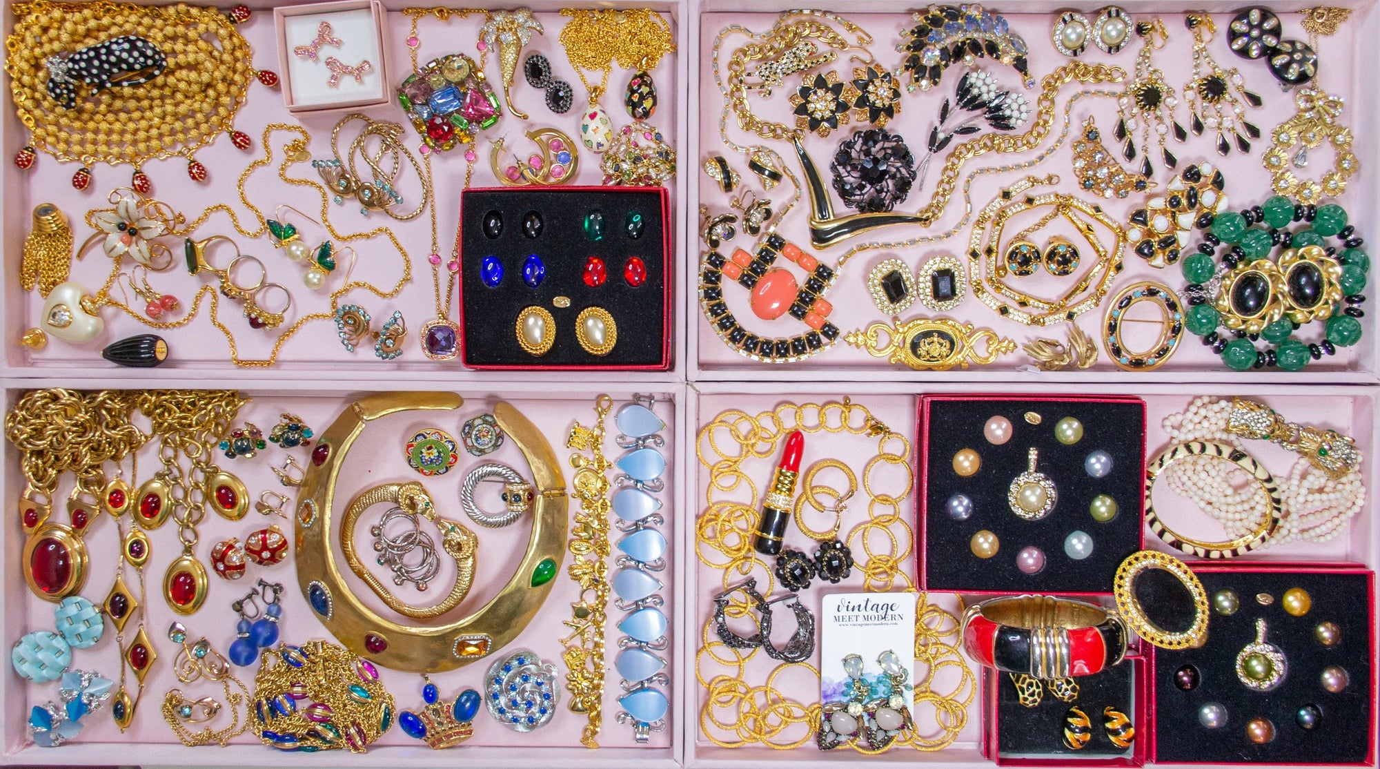 Vintage Kenneth Jay Lane Pendant Pastel Interchangeable Faux Pearls, Diamante Crystals, Gold Tone Setting by Kenneth Jay Lane - Vintage Meet Modern Vintage Jewelry - Chicago, Illinois - #oldhollywoodglamour #vintagemeetmodern #designervintage #jewelrybox #antiquejewelry #vintagejewelry