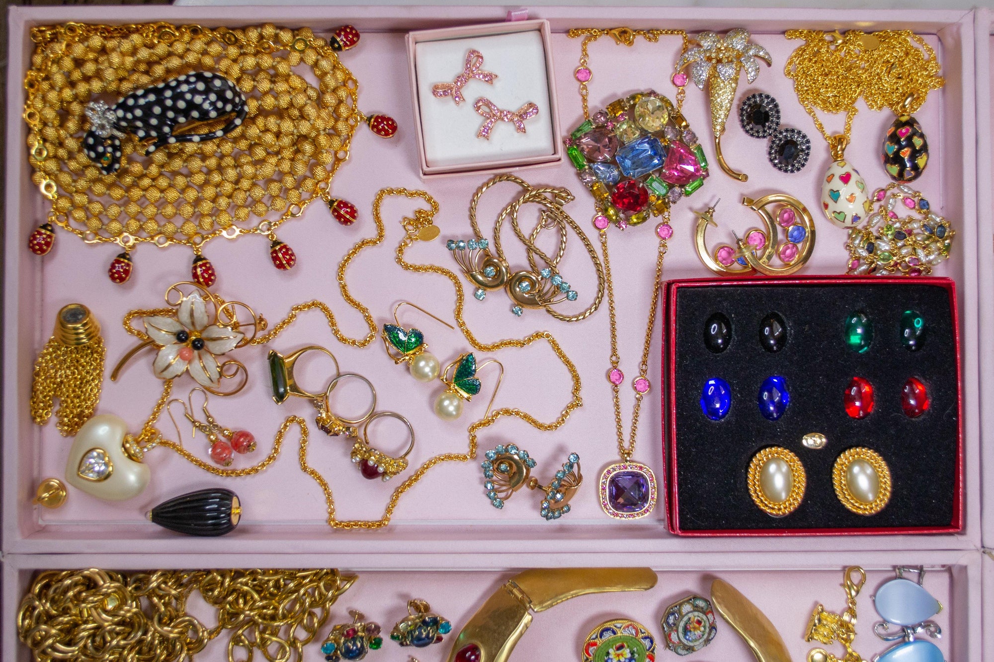 Vintage Kenneth Jay Lane Leopard Brooch, Black with White Spots, Green Rhinestones, Clear Rhinestones, Fur Clip, Dress Clip by Kenneth Jay Lane - Vintage Meet Modern Vintage Jewelry - Chicago, Illinois - #oldhollywoodglamour #vintagemeetmodern #designervintage #jewelrybox #antiquejewelry #vintagejewelry