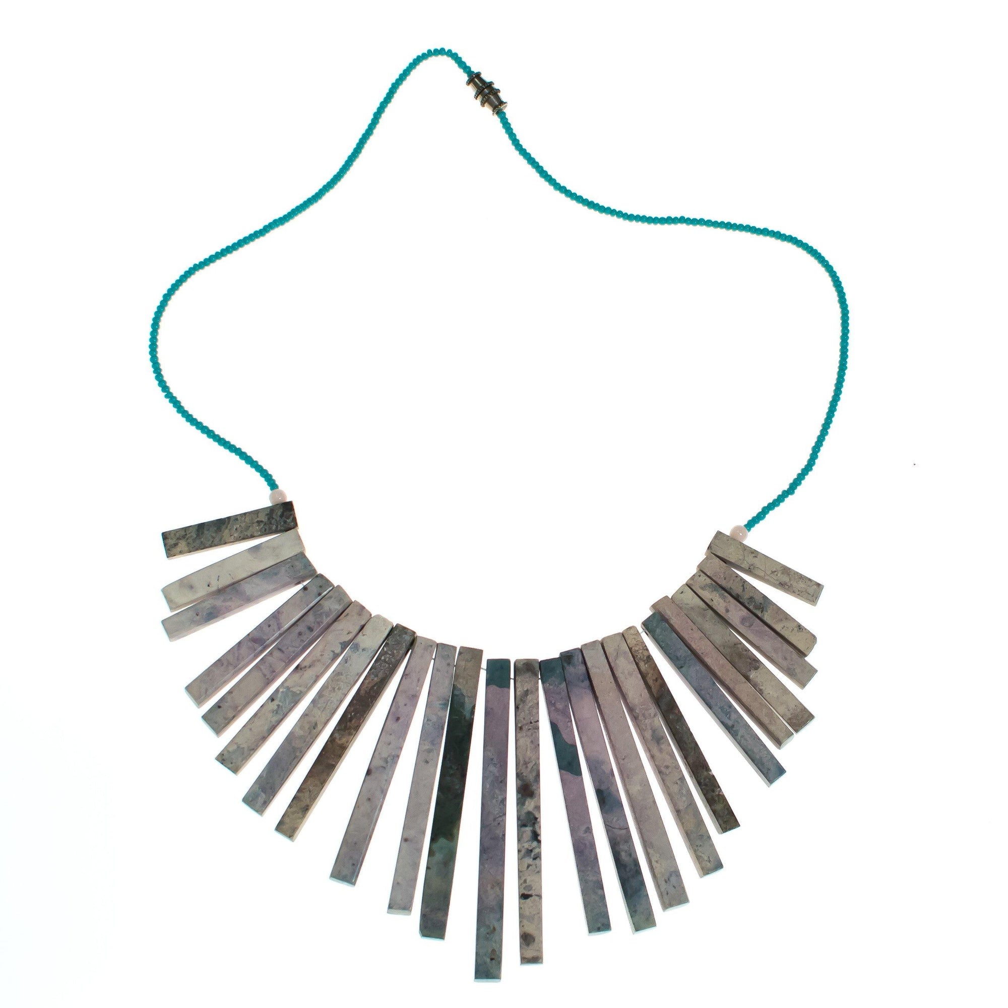 Amazonite and Turquoise Seed Bead Goddess Necklace by Vintage Meet Modern - Vintage Meet Modern Vintage Jewelry - Chicago, Illinois - #oldhollywoodglamour #vintagemeetmodern #designervintage #jewelrybox #antiquejewelry #vintagejewelry