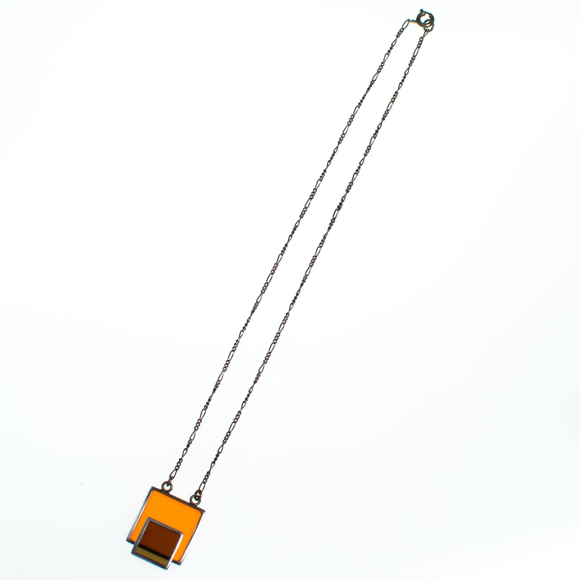 Mod Modrian Geometric Square Necklace in Carnelian and Burnt Sienna by Vintage Meet Modern - Vintage Meet Modern Vintage Jewelry - Chicago, Illinois - #oldhollywoodglamour #vintagemeetmodern #designervintage #jewelrybox #antiquejewelry #vintagejewelry