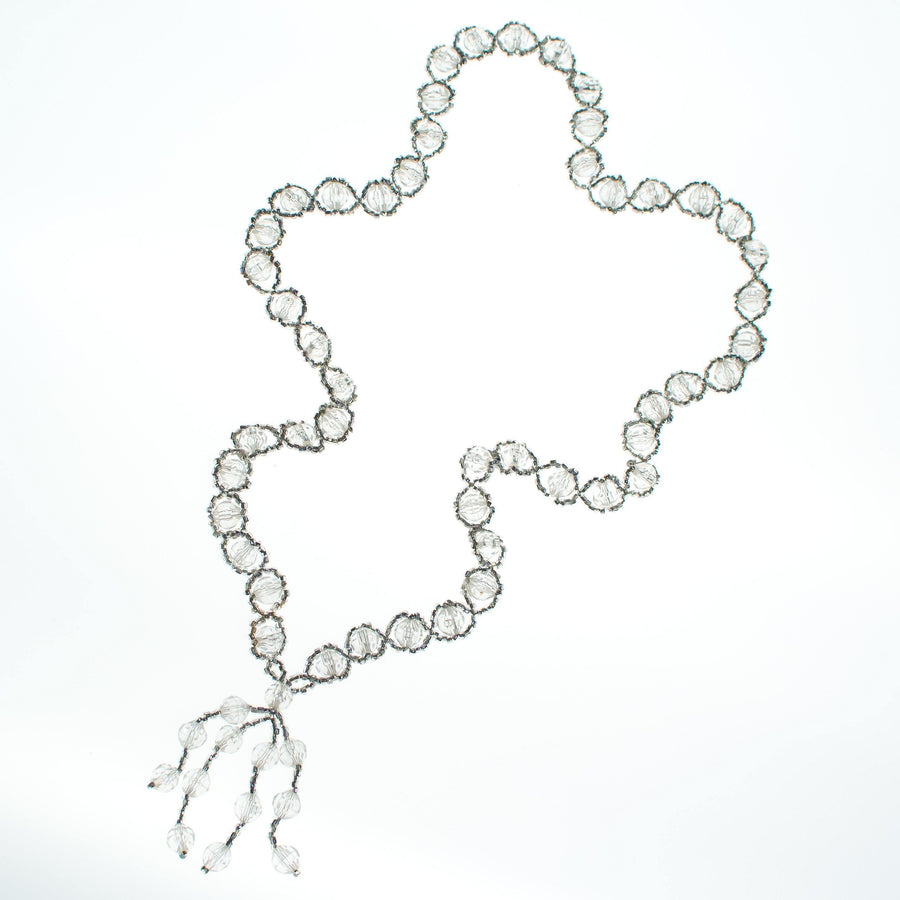 Vintage Clear and Gray Crystal Beaded Tassel Necklace by 1970s - Vintage Meet Modern Vintage Jewelry - Chicago, Illinois - #oldhollywoodglamour #vintagemeetmodern #designervintage #jewelrybox #antiquejewelry #vintagejewelry