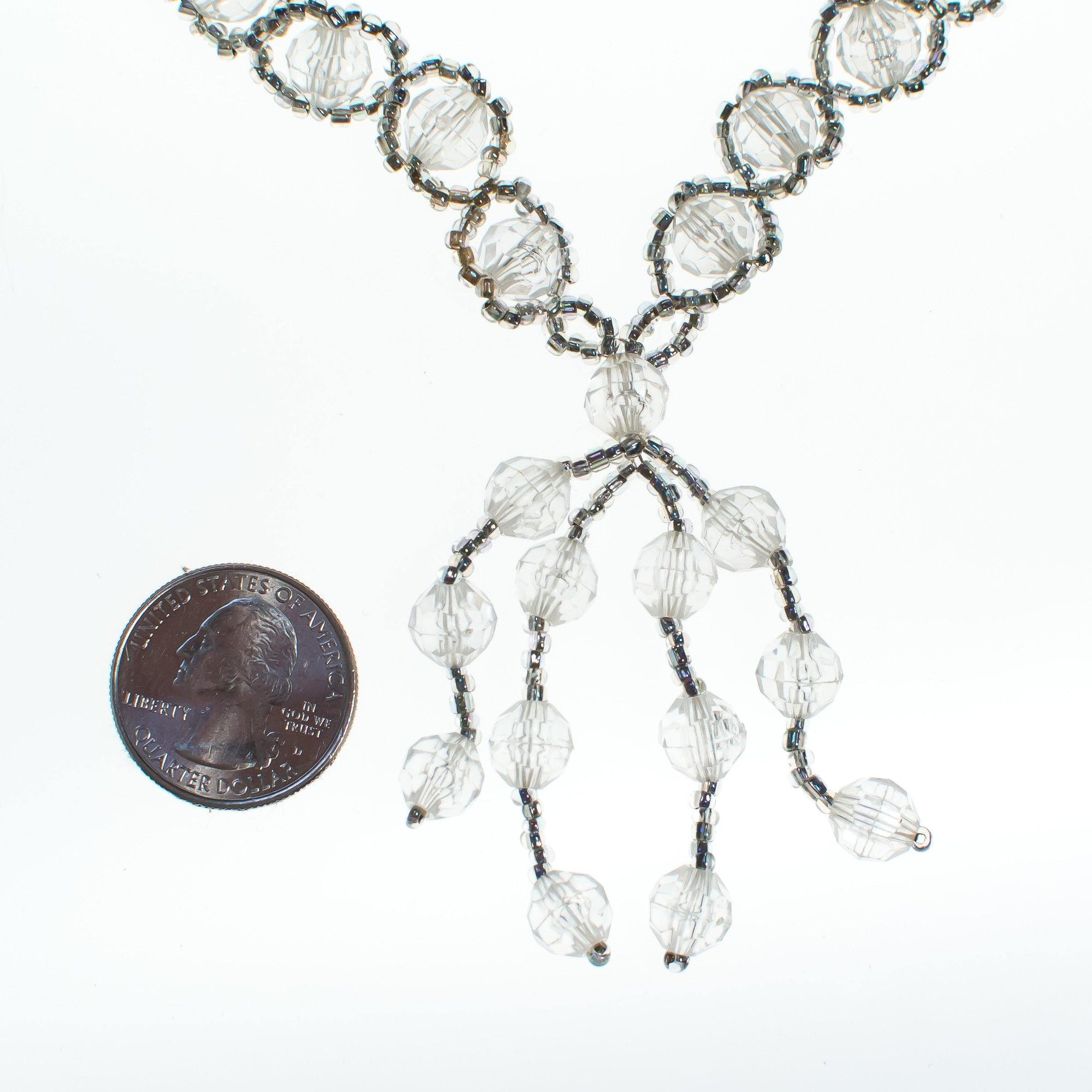 Vintage Clear and Gray Crystal Beaded Tassel Necklace by 1970s - Vintage Meet Modern Vintage Jewelry - Chicago, Illinois - #oldhollywoodglamour #vintagemeetmodern #designervintage #jewelrybox #antiquejewelry #vintagejewelry