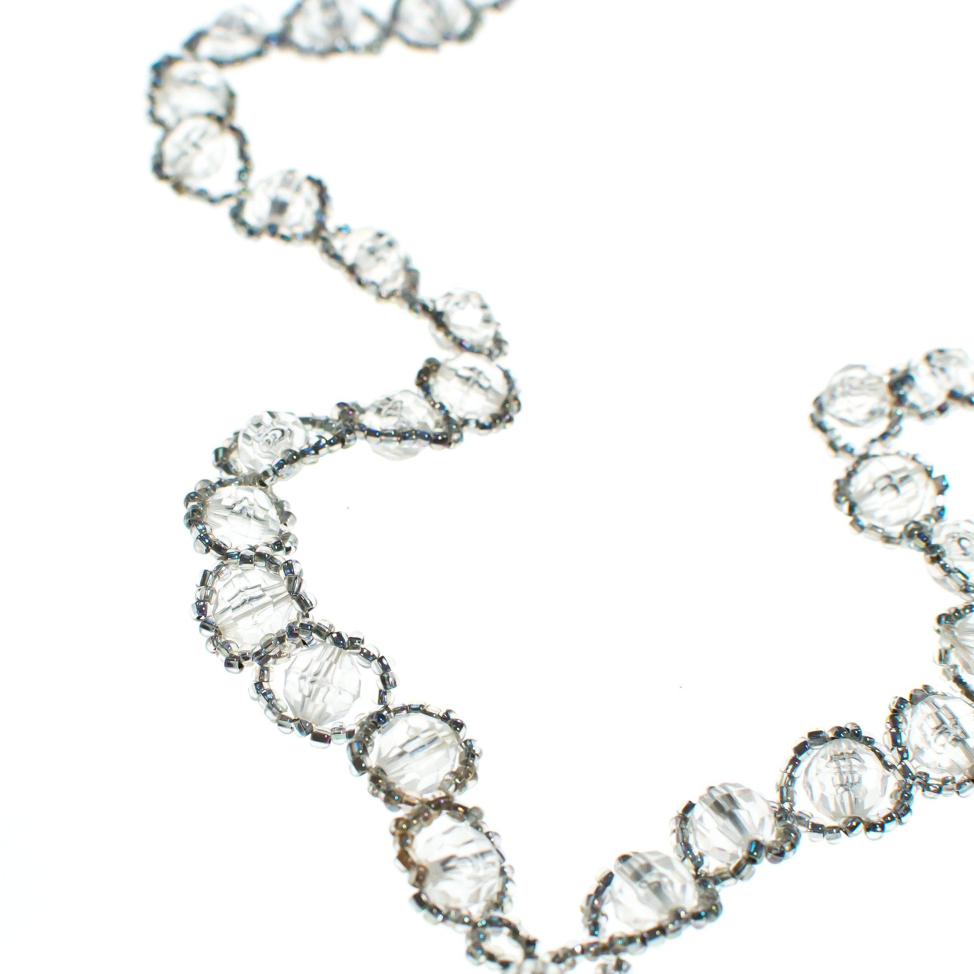 Vintage Clear and Gray Crystal Beaded Tassel Necklace by 1970s - Vintage Meet Modern Vintage Jewelry - Chicago, Illinois - #oldhollywoodglamour #vintagemeetmodern #designervintage #jewelrybox #antiquejewelry #vintagejewelry