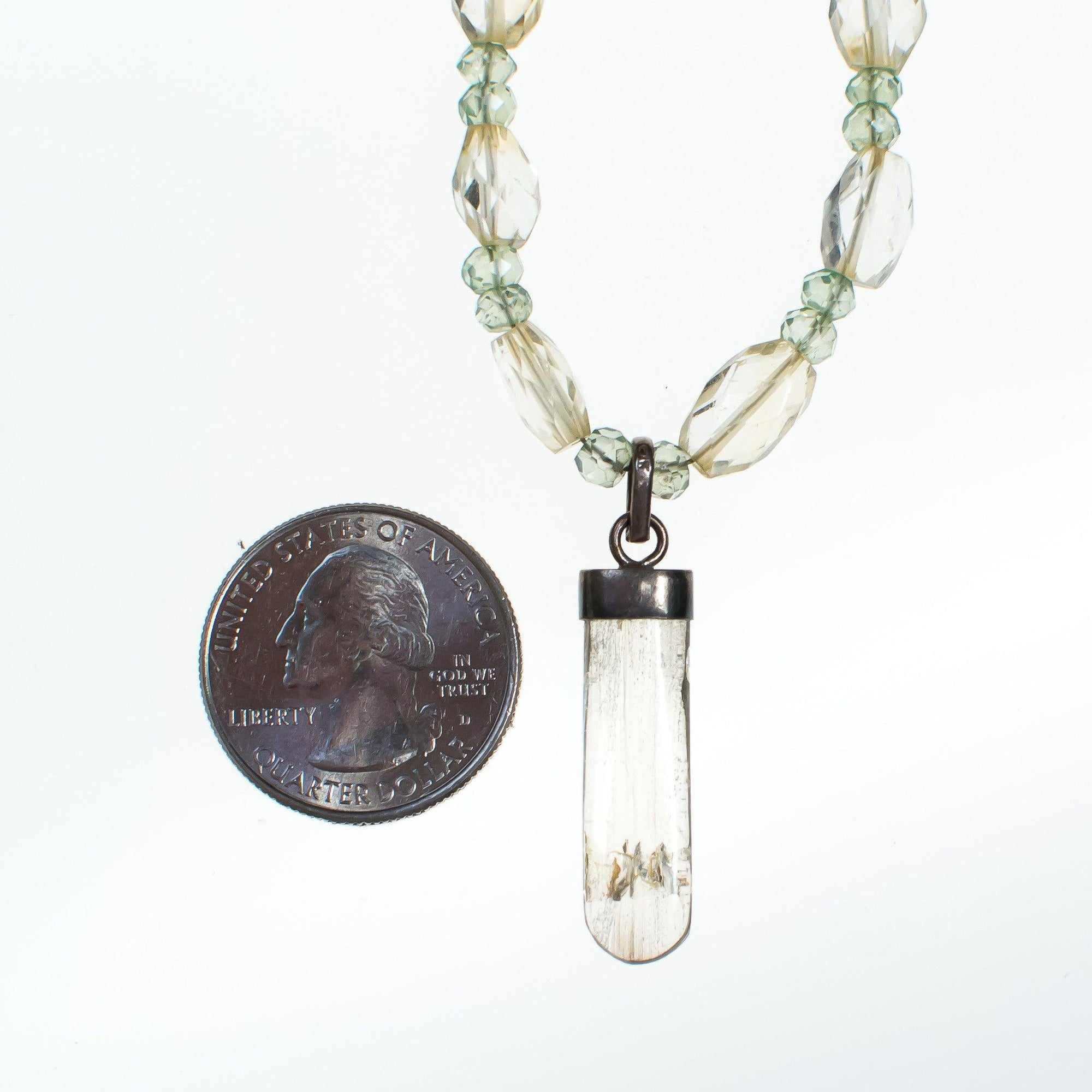 Aquamarine and Rutilated Quartz Necklace by Vintage Meet Modern - Vintage Meet Modern Vintage Jewelry - Chicago, Illinois - #oldhollywoodglamour #vintagemeetmodern #designervintage #jewelrybox #antiquejewelry #vintagejewelry