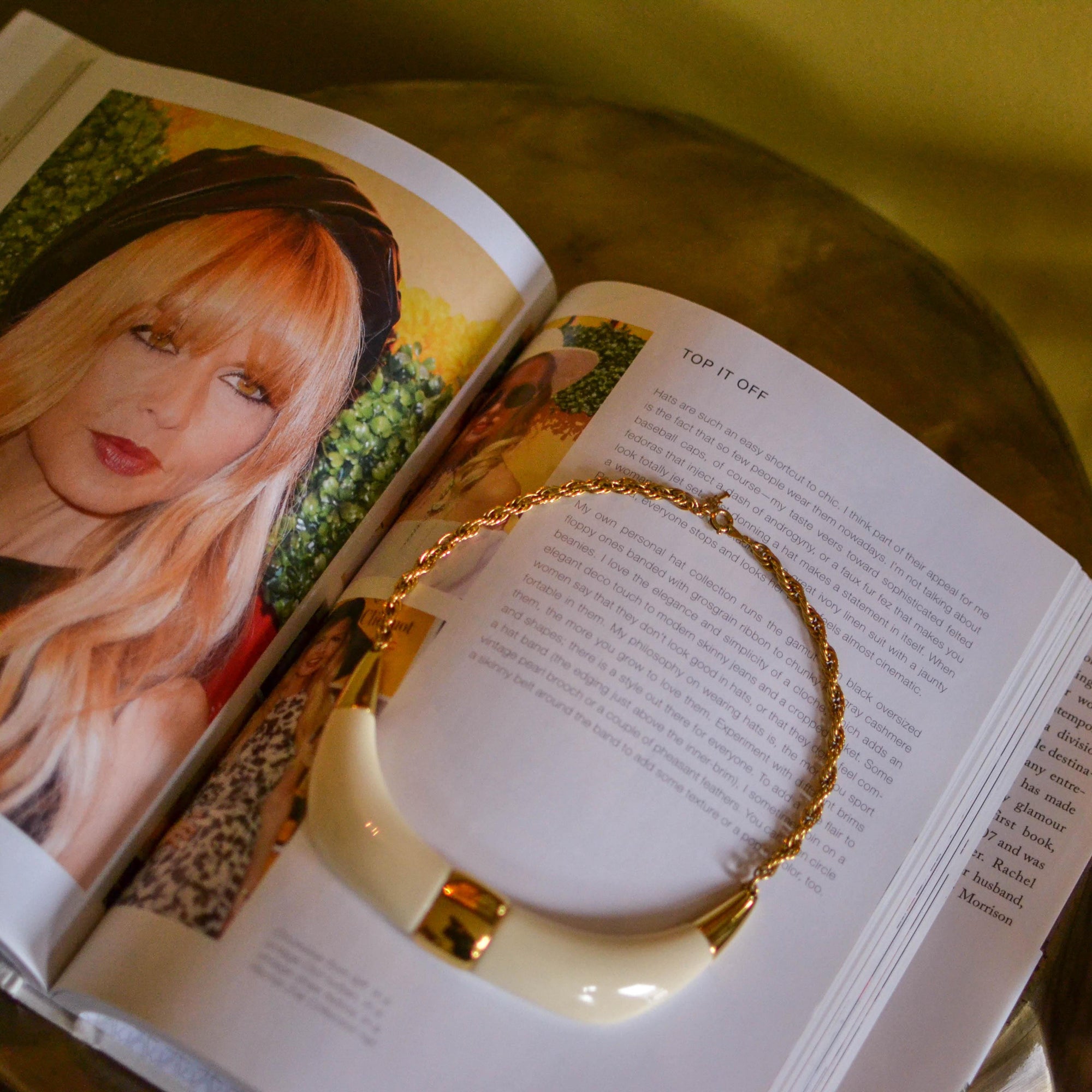 Crown Trifari Cream Lucite and Gold Tone Statement Necklace by Crown Trifari - Vintage Meet Modern Vintage Jewelry - Chicago, Illinois - #oldhollywoodglamour #vintagemeetmodern #designervintage #jewelrybox #antiquejewelry #vintagejewelry