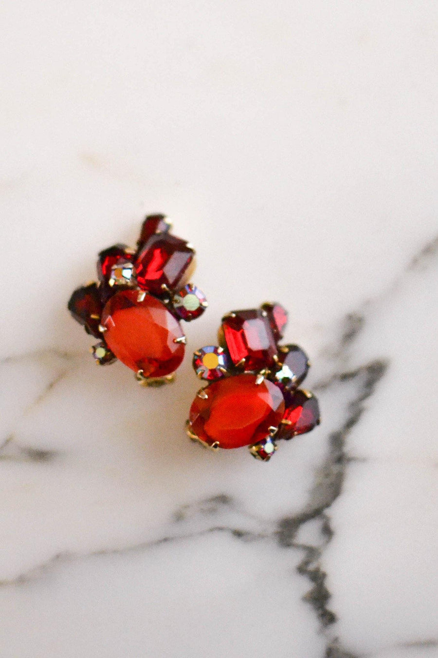 Juliana Style Red & Orange Rhinestone Statement Earrings by Juliana D & E - Vintage Meet Modern Vintage Jewelry - Chicago, Illinois - #oldhollywoodglamour #vintagemeetmodern #designervintage #jewelrybox #antiquejewelry #vintagejewelry