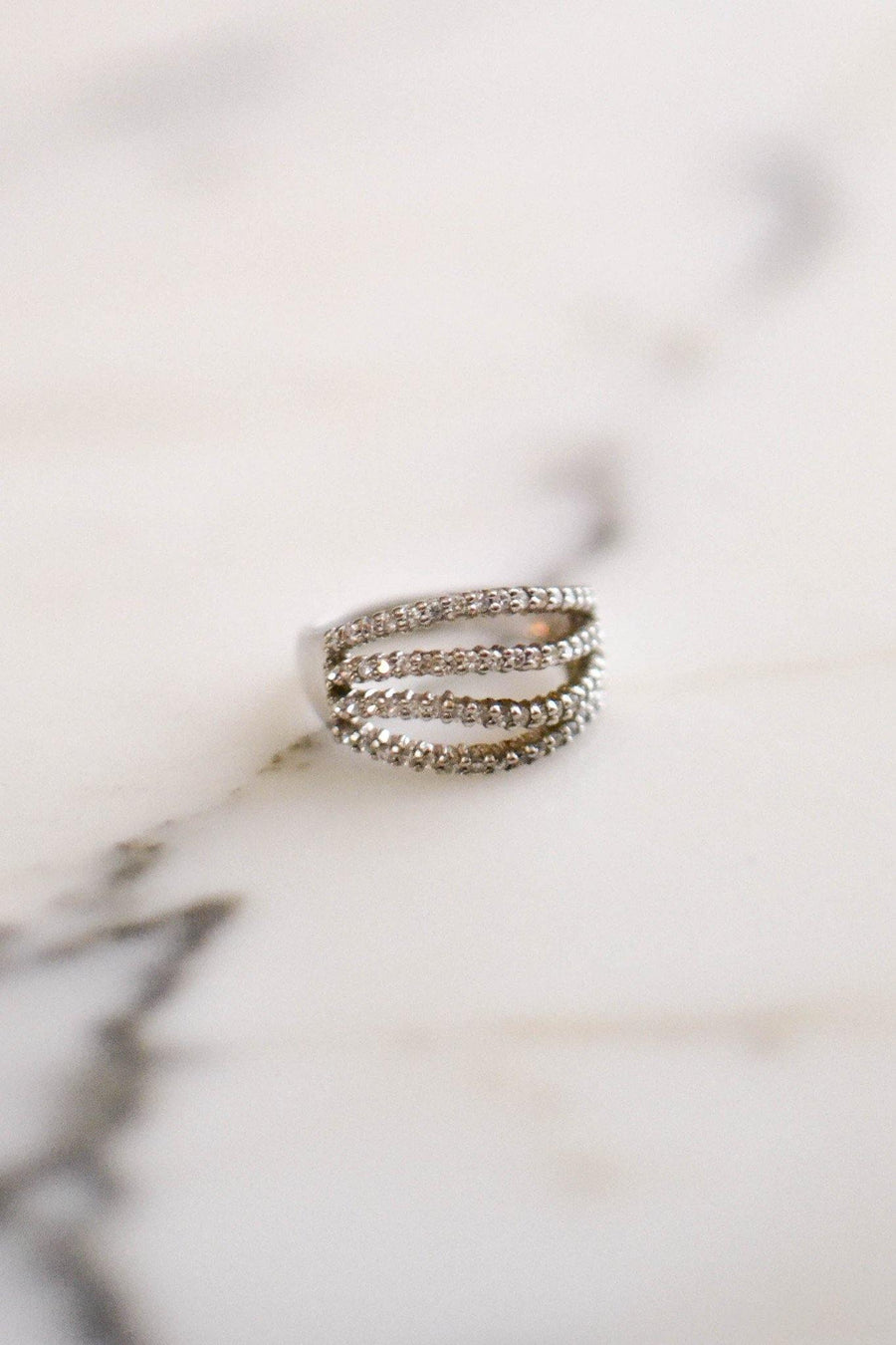 Wave Diamonique CZ Statement Band Ring by 1980s - Vintage Meet Modern Vintage Jewelry - Chicago, Illinois - #oldhollywoodglamour #vintagemeetmodern #designervintage #jewelrybox #antiquejewelry #vintagejewelry
