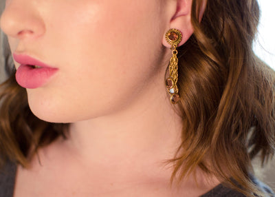 Vintage Goldette Smokey Topaz Crystal Bezel Set Tassel Earrings by Vintage Meet Modern - Vintage Meet Modern Vintage Jewelry - Chicago, Illinois - #oldhollywoodglamour #vintagemeetmodern #designervintage #jewelrybox #antiquejewelry #vintagejewelry