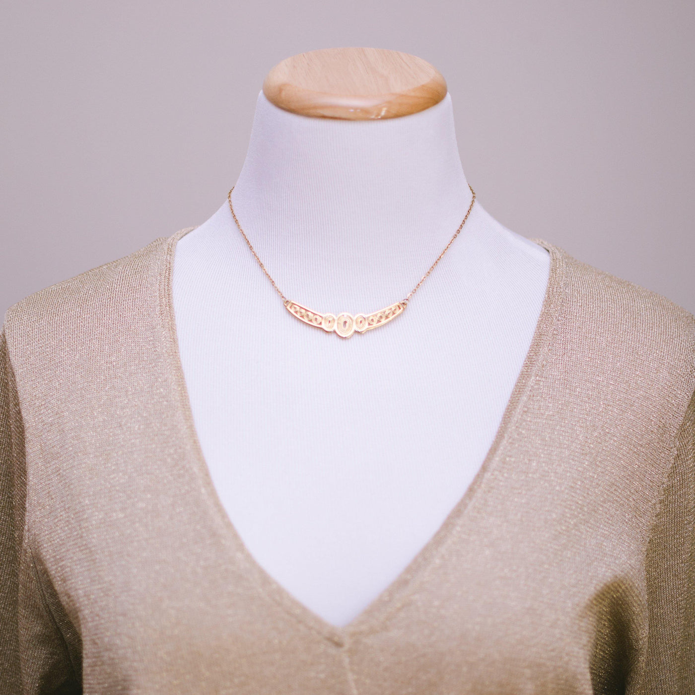Gold Filigree Swirl Bar Necklace