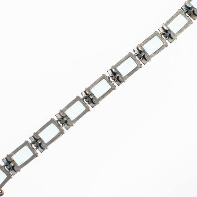 Art Deco Blue Emerald Cut Crystal and Diamante Rhinestone Bracelet by Vintage Meet Modern - Vintage Meet Modern Vintage Jewelry - Chicago, Illinois - #oldhollywoodglamour #vintagemeetmodern #designervintage #jewelrybox #antiquejewelry #vintagejewelry