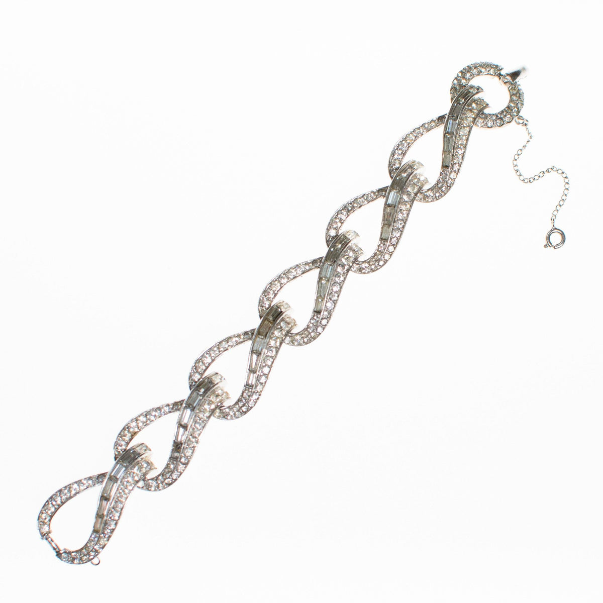 Vintage Vendome Art Deco Rhinestone Diamante Crystal Bracelet in Silver Tone