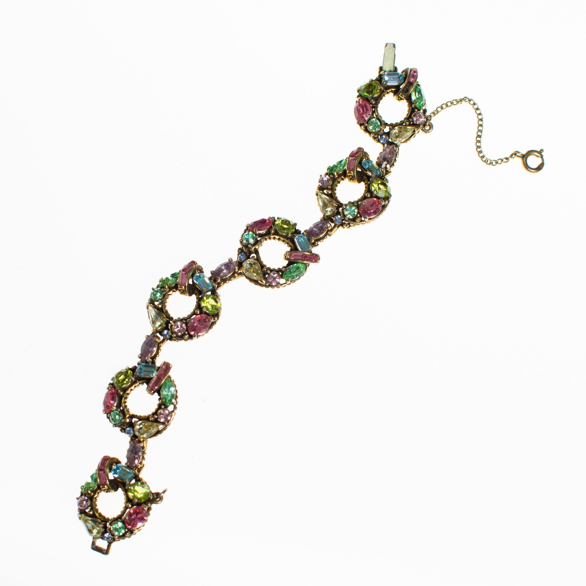 Vintage Hollycraft Pastel Rainbow Rhinestone Bracelet by Hollycraft - Vintage Meet Modern Vintage Jewelry - Chicago, Illinois - #oldhollywoodglamour #vintagemeetmodern #designervintage #jewelrybox #antiquejewelry #vintagejewelry