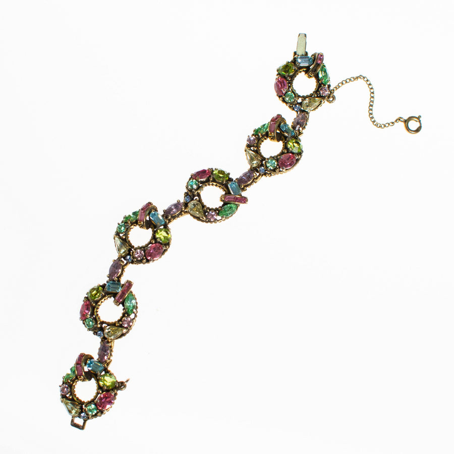 Vintage Hollycraft Pastel Rainbow Rhinestone Bracelet by Hollycraft - Vintage Meet Modern Vintage Jewelry - Chicago, Illinois - #oldhollywoodglamour #vintagemeetmodern #designervintage #jewelrybox #antiquejewelry #vintagejewelry