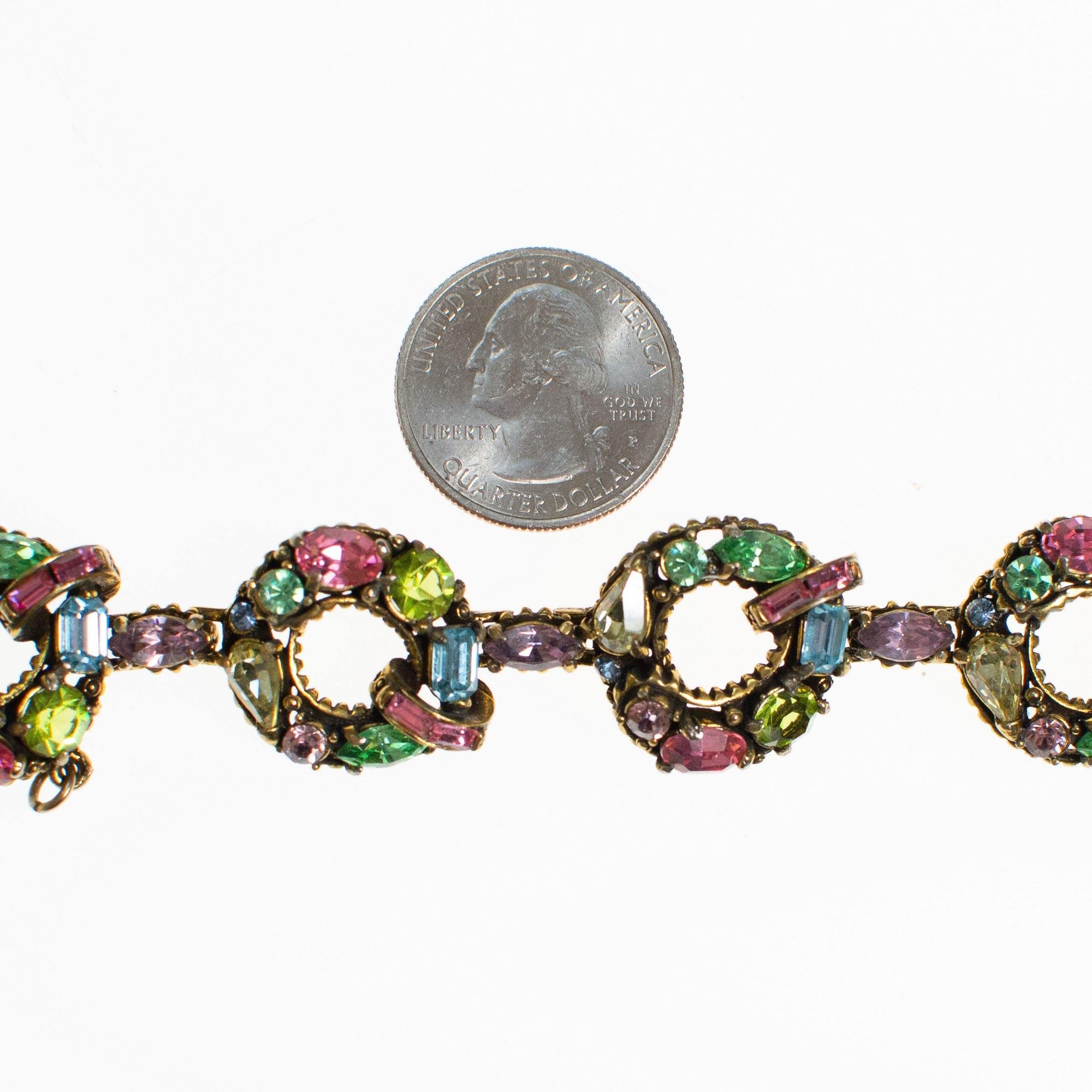 Vintage Hollycraft Pastel Rainbow Rhinestone Bracelet by Hollycraft - Vintage Meet Modern Vintage Jewelry - Chicago, Illinois - #oldhollywoodglamour #vintagemeetmodern #designervintage #jewelrybox #antiquejewelry #vintagejewelry