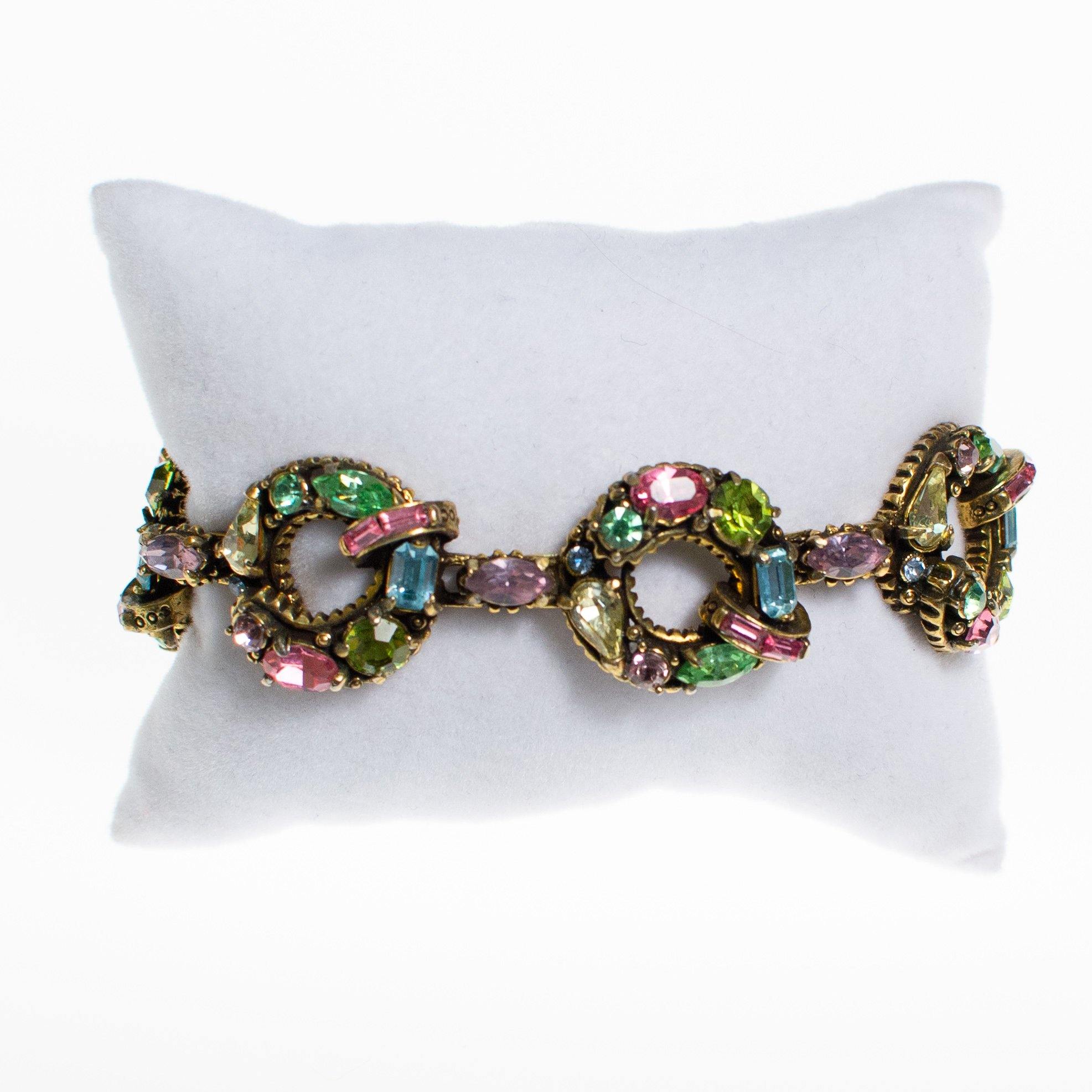 Vintage Hollycraft Pastel Rainbow Rhinestone Bracelet by Hollycraft - Vintage Meet Modern Vintage Jewelry - Chicago, Illinois - #oldhollywoodglamour #vintagemeetmodern #designervintage #jewelrybox #antiquejewelry #vintagejewelry