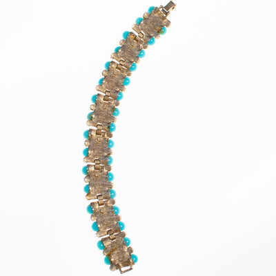Vintage Judy Lee Gold Bracelet with Rhinestones and Turquoise Beads by Judy Lee - Vintage Meet Modern Vintage Jewelry - Chicago, Illinois - #oldhollywoodglamour #vintagemeetmodern #designervintage #jewelrybox #antiquejewelry #vintagejewelry