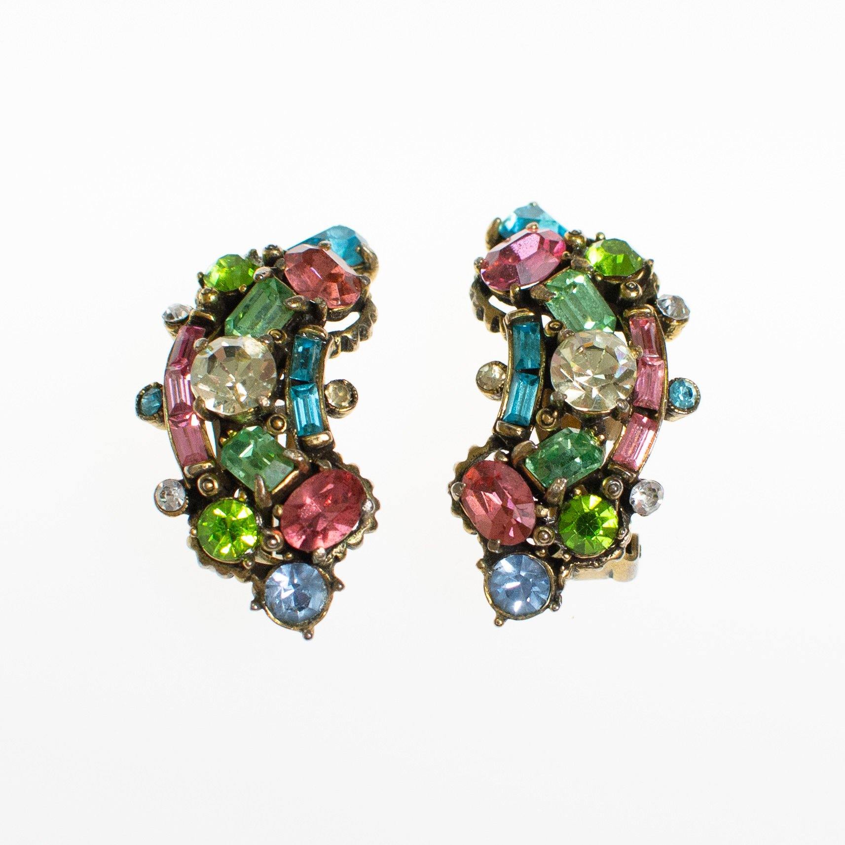 Vintage Hollycraft Pastel Rhinestone Earrings by Vintage Meet Modern - Vintage Meet Modern Vintage Jewelry - Chicago, Illinois - #oldhollywoodglamour #vintagemeetmodern #designervintage #jewelrybox #antiquejewelry #vintagejewelry