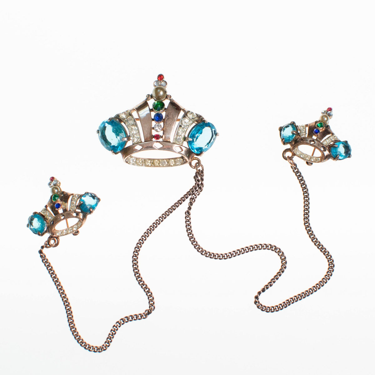 Vintage Sterling Silver Chantelaine Crown Brooch with Rhinestones