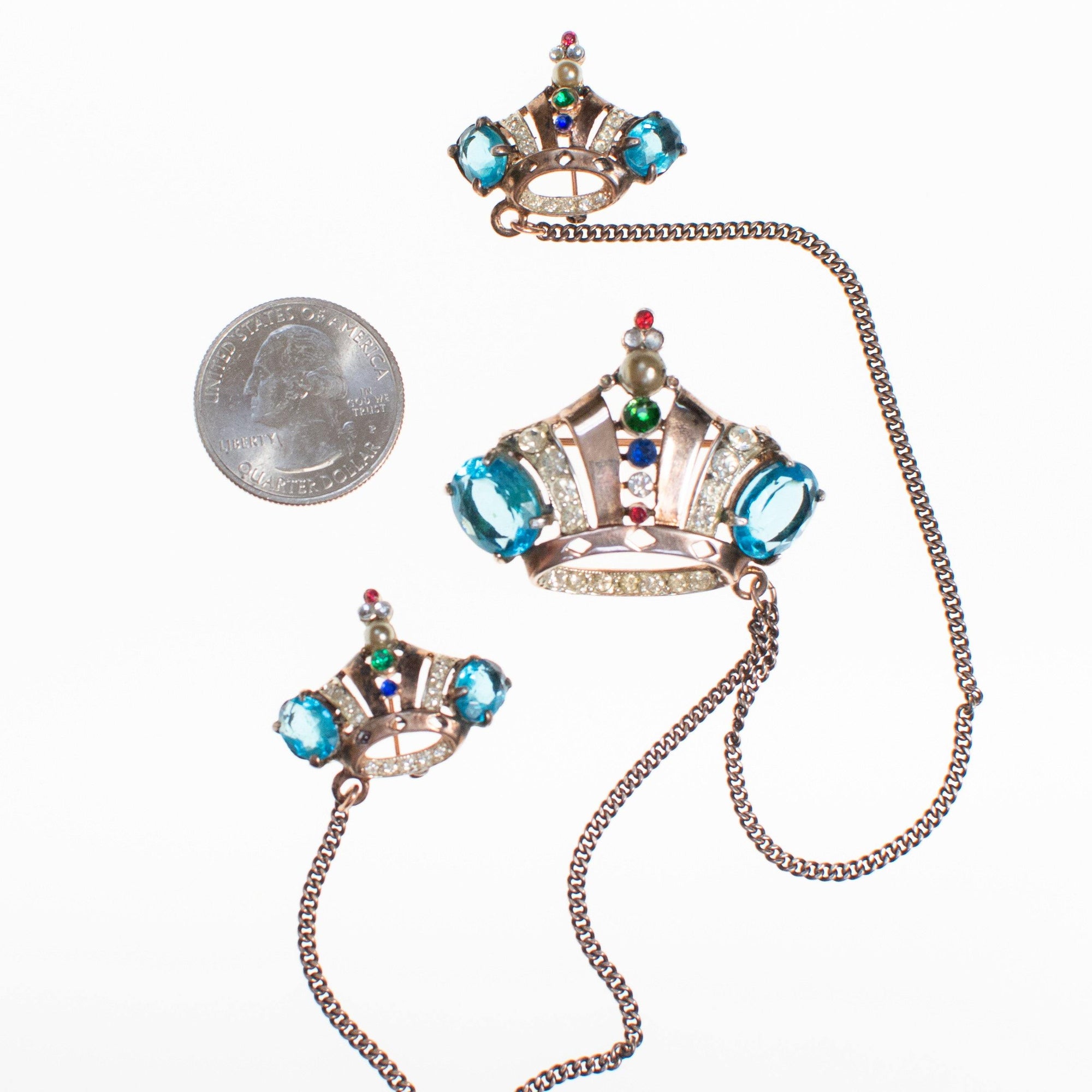 Vintage Sterling Silver Chantelaine Crown Brooch with Rhinestones by Sterling Silver - Vintage Meet Modern Vintage Jewelry - Chicago, Illinois - #oldhollywoodglamour #vintagemeetmodern #designervintage #jewelrybox #antiquejewelry #vintagejewelry