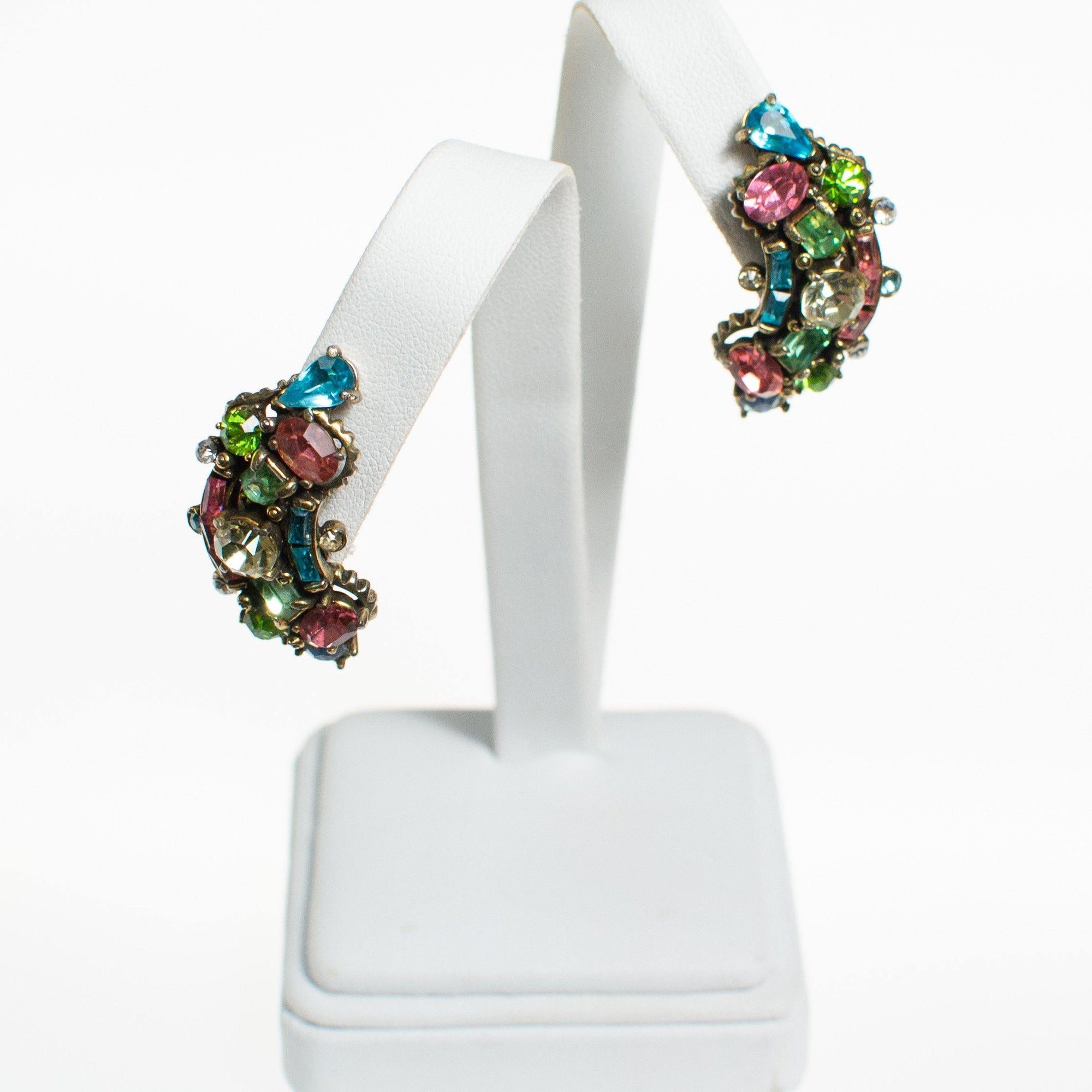 Vintage Hollycraft Pastel Rhinestone Earrings by Vintage Meet Modern - Vintage Meet Modern Vintage Jewelry - Chicago, Illinois - #oldhollywoodglamour #vintagemeetmodern #designervintage #jewelrybox #antiquejewelry #vintagejewelry