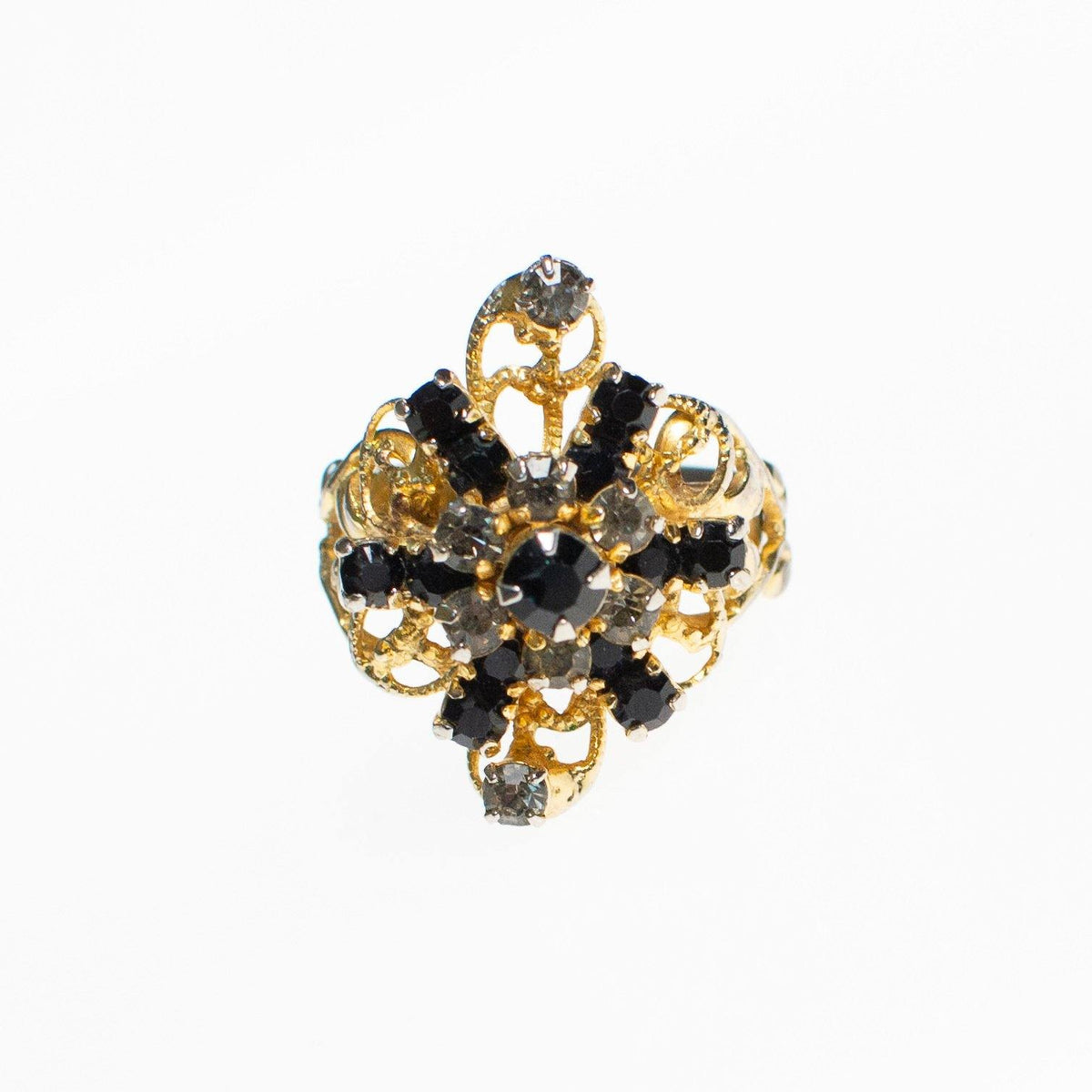Vintage Jet and Smoke Crystal Statement Ring