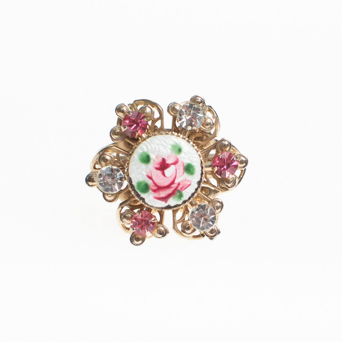 Pink and White Rose Guilloche Statement with Pink and Diamante Rhinestones