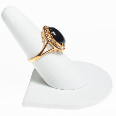 Oval Black Onyx Statement Ring with Greek Key Design by Vintage Meet Modern - Vintage Meet Modern Vintage Jewelry - Chicago, Illinois - #oldhollywoodglamour #vintagemeetmodern #designervintage #jewelrybox #antiquejewelry #vintagejewelry