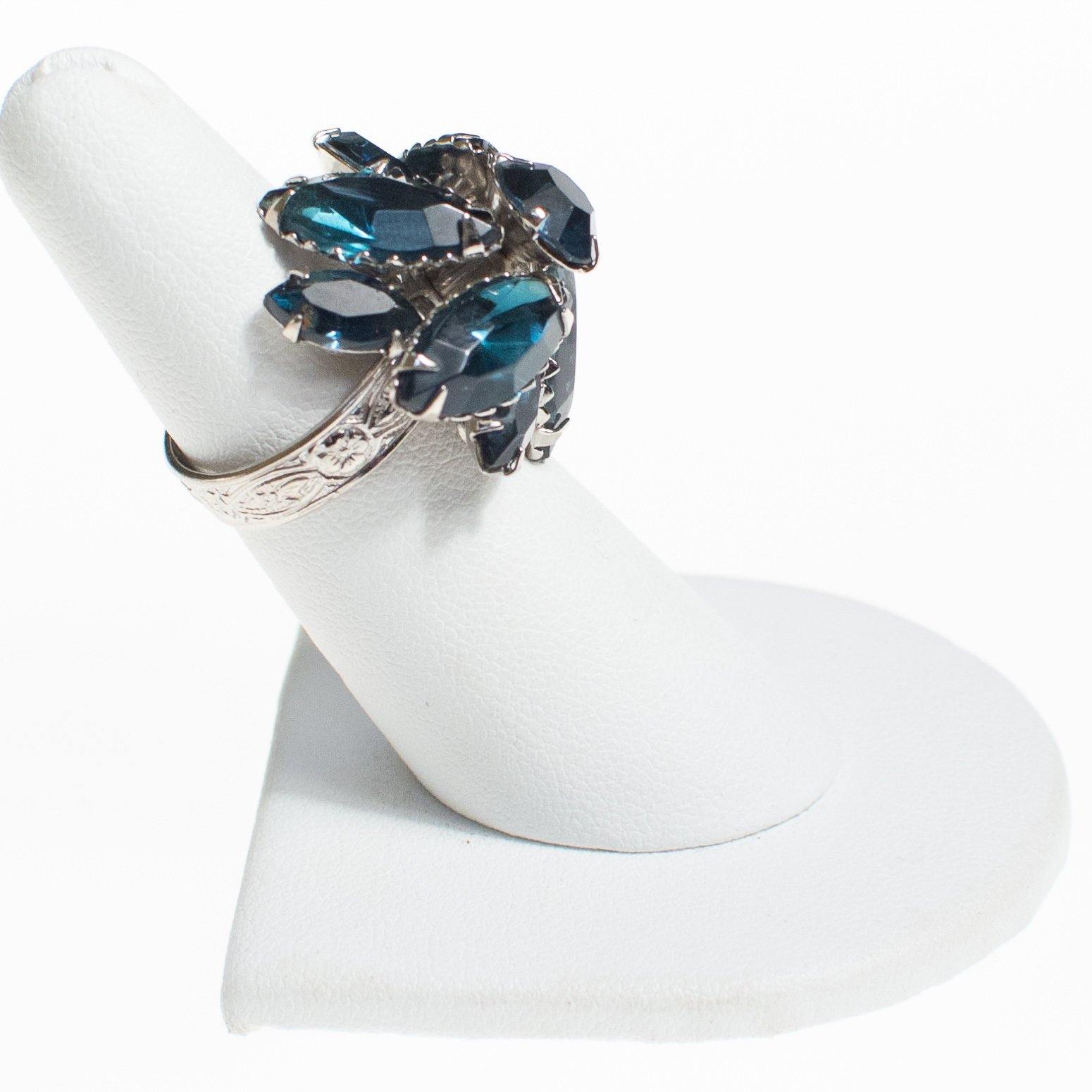 Juliana Blue Crystal Cocktail Ring by Vintage Meet Modern - Vintage Meet Modern Vintage Jewelry - Chicago, Illinois - #oldhollywoodglamour #vintagemeetmodern #designervintage #jewelrybox #antiquejewelry #vintagejewelry