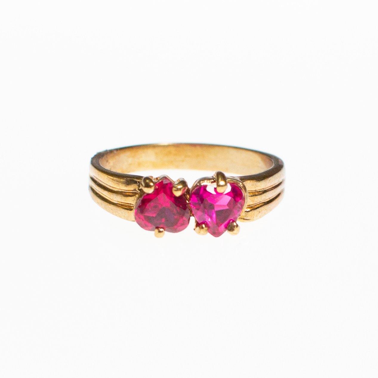 Pink Tourmaline Crystal Double Heart Band Ring by Vintage Meet Modern - Vintage Meet Modern Vintage Jewelry - Chicago, Illinois - #oldhollywoodglamour #vintagemeetmodern #designervintage #jewelrybox #antiquejewelry #vintagejewelry