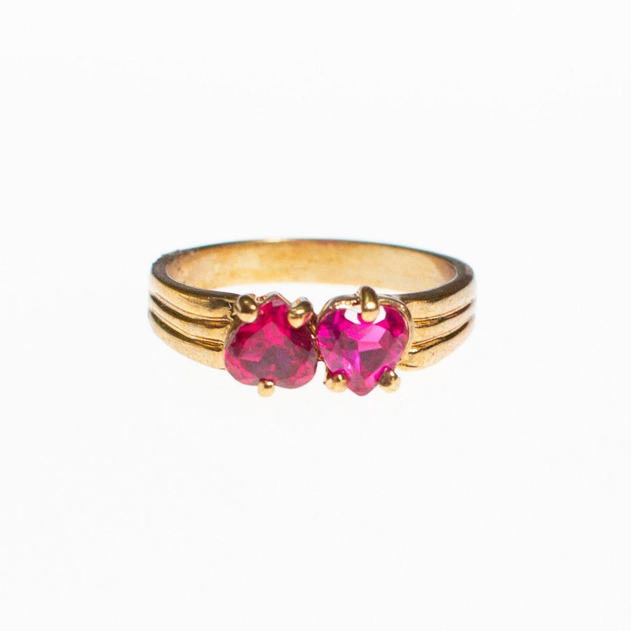 Pink Tourmaline Crystal Double Heart Band Ring by Vintage Meet Modern - Vintage Meet Modern Vintage Jewelry - Chicago, Illinois - #oldhollywoodglamour #vintagemeetmodern #designervintage #jewelrybox #antiquejewelry #vintagejewelry