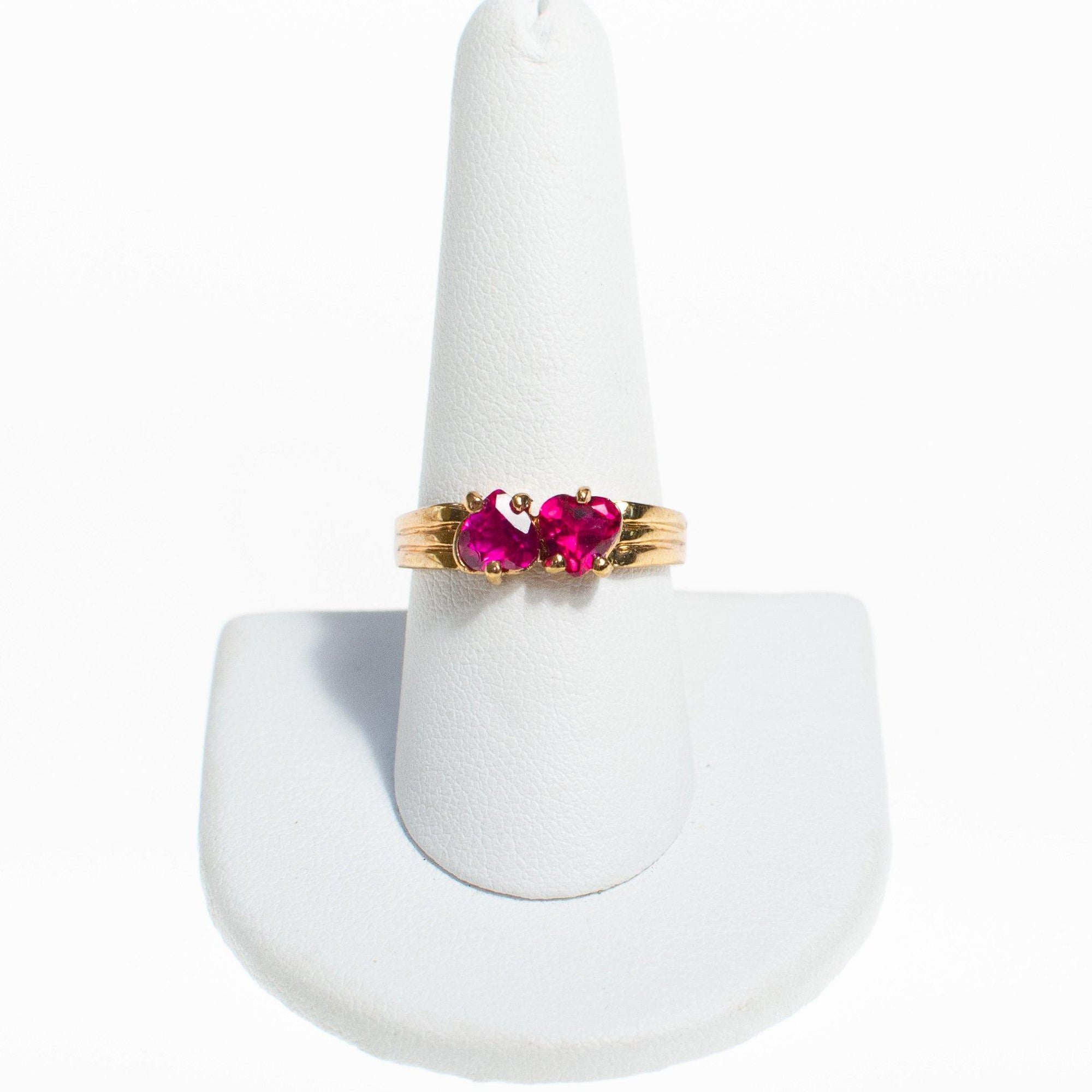 Pink Tourmaline Crystal Double Heart Band Ring by Vintage Meet Modern - Vintage Meet Modern Vintage Jewelry - Chicago, Illinois - #oldhollywoodglamour #vintagemeetmodern #designervintage #jewelrybox #antiquejewelry #vintagejewelry