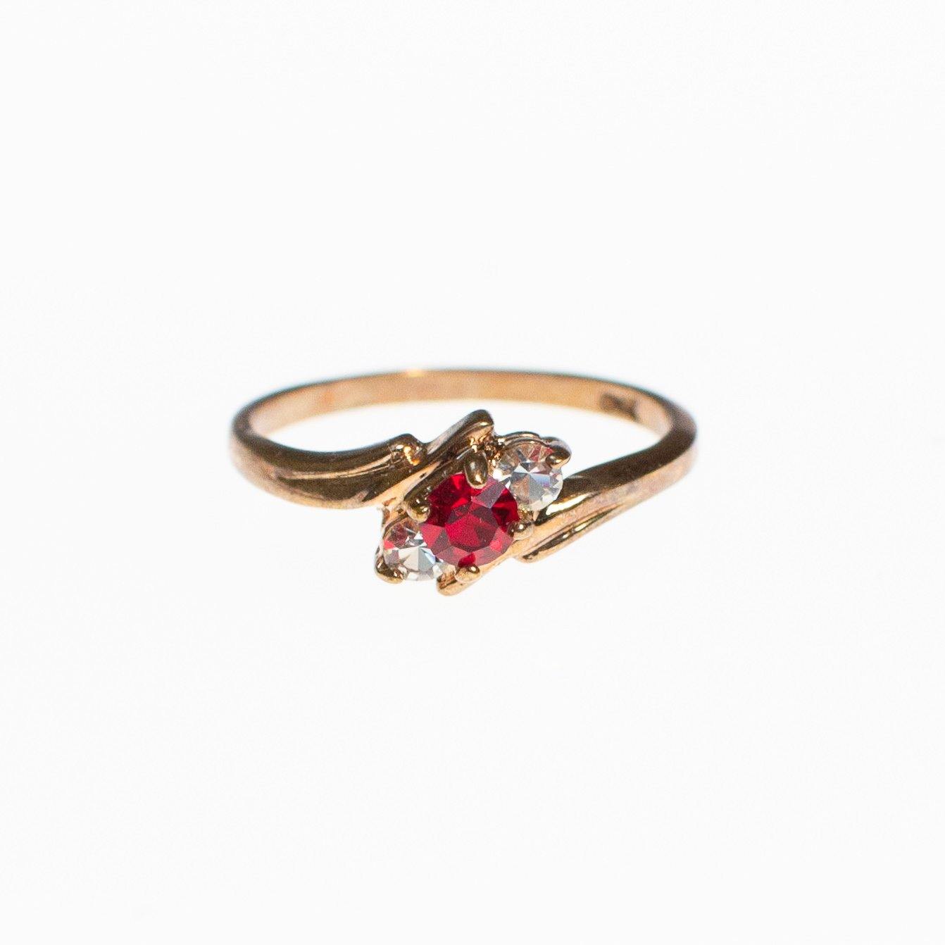 3 Stone Statement Ring with Garnet and Diamante Crystal
