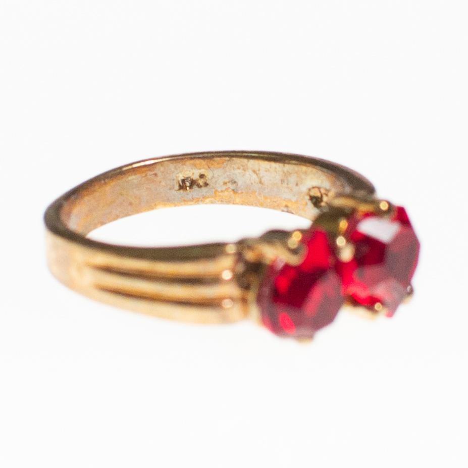 Garnet Crystal Double Heart Band Ring by Vintage Meet Modern - Vintage Meet Modern Vintage Jewelry - Chicago, Illinois - #oldhollywoodglamour #vintagemeetmodern #designervintage #jewelrybox #antiquejewelry #vintagejewelry
