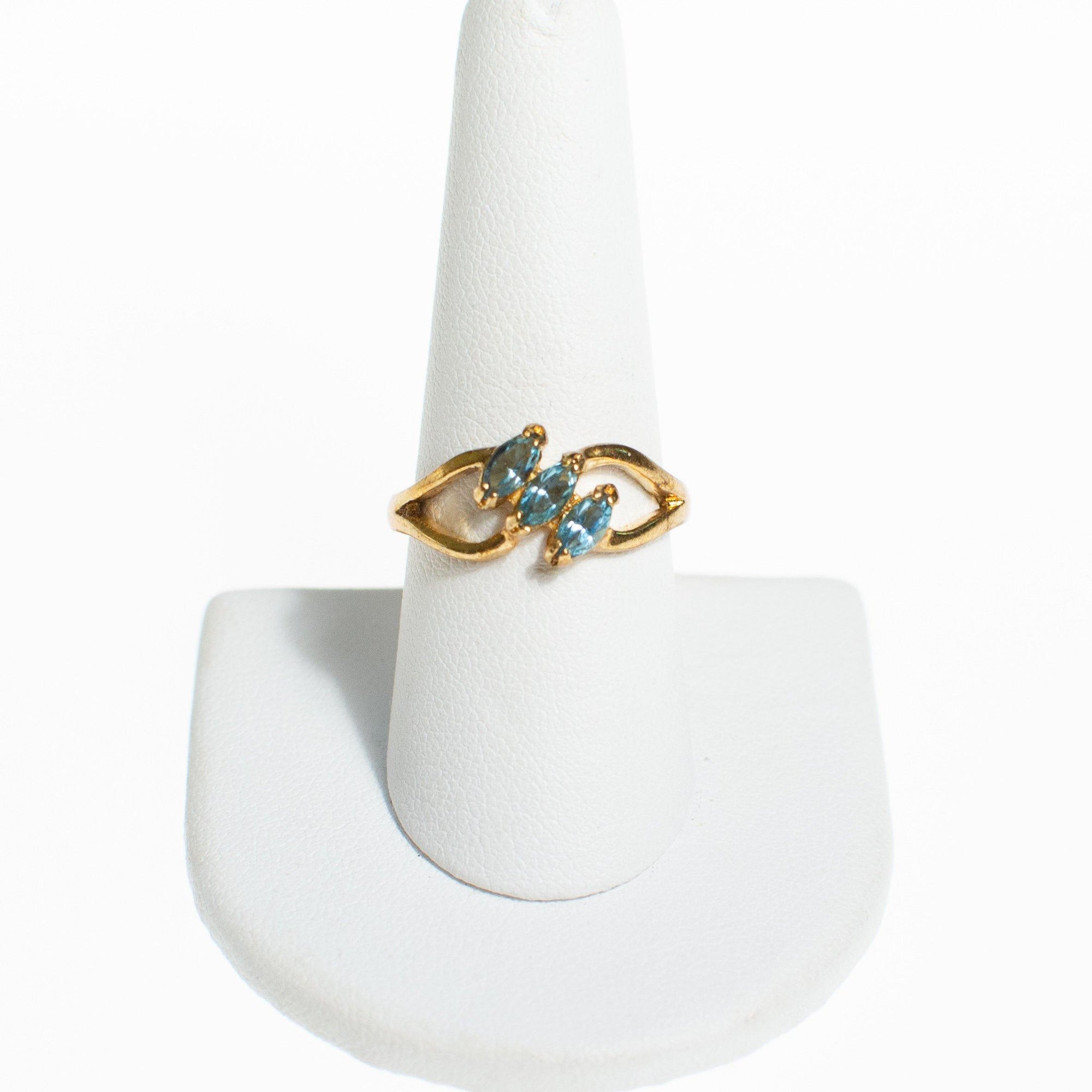 Blue Topaz Crystal Three Stone Ring by Vintage Meet Modern - Vintage Meet Modern Vintage Jewelry - Chicago, Illinois - #oldhollywoodglamour #vintagemeetmodern #designervintage #jewelrybox #antiquejewelry #vintagejewelry