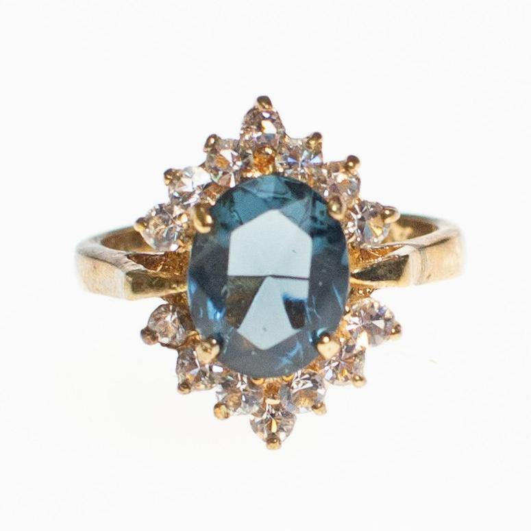 Blue Topaz Crystal, Diamante Crystal in a Princess Setting