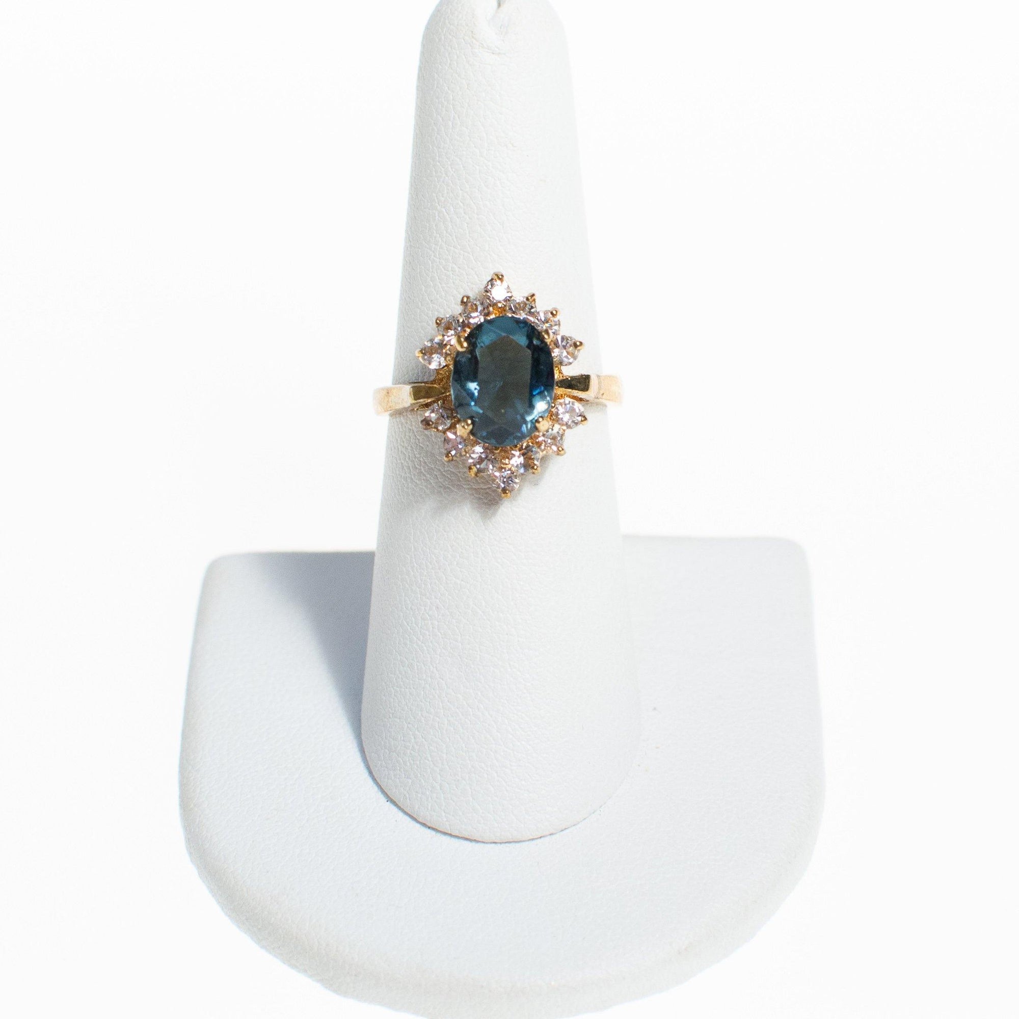 Blue Topaz Crystal, Diamante Crystal in a Princess Setting by Vintage Meet Modern - Vintage Meet Modern Vintage Jewelry - Chicago, Illinois - #oldhollywoodglamour #vintagemeetmodern #designervintage #jewelrybox #antiquejewelry #vintagejewelry