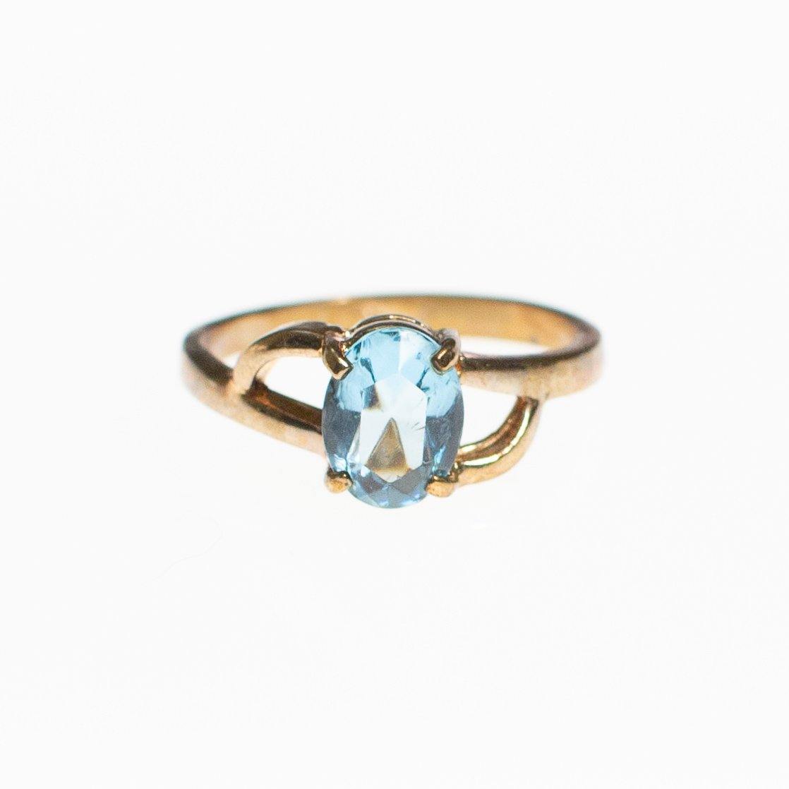 Blue Topaz Crystal Statement Ring Gold Tone